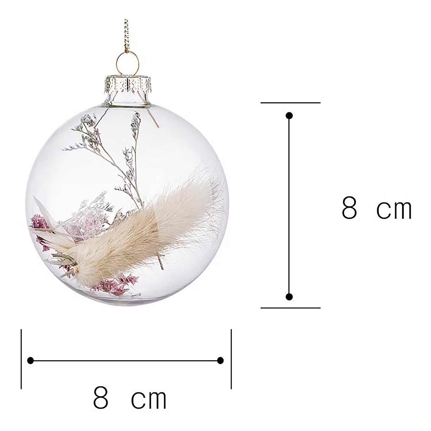HANG ON Weihnachtskugel Trockenblumen 6er-Set - Glas / Trockenblumen - Transparent / Natur - Durchmesser: 8 cm