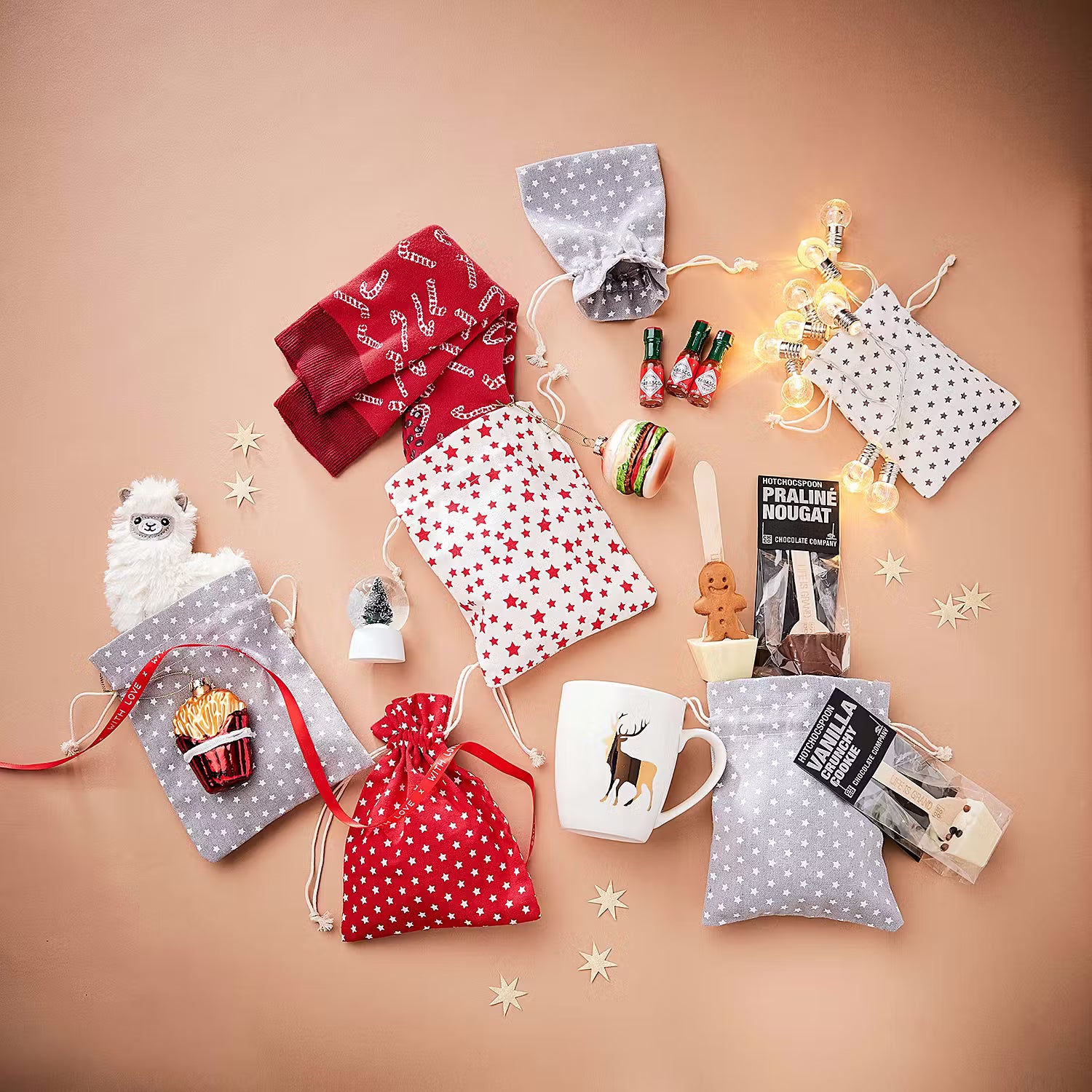 PACK-A-BAG Deko-Säckchen 6er-Set - Baumwolle - Weiß / Grau - 11 x 14 cm