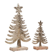 NOEL Deko-Tanne 2er-Set - Mangoholz / Aluminium - Gold