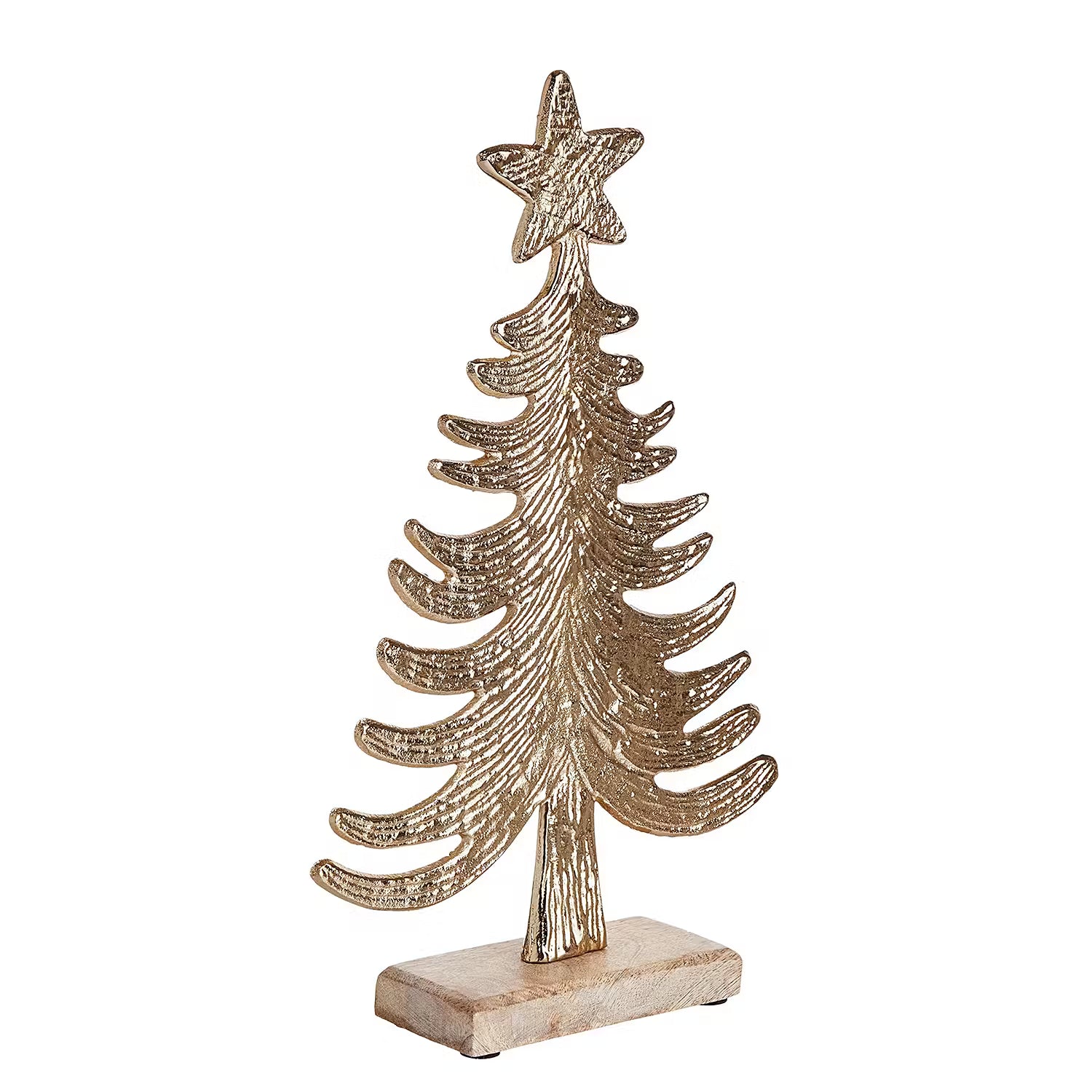 NOEL Deko-Tanne 2er-Set - Mangoholz / Aluminium - Gold