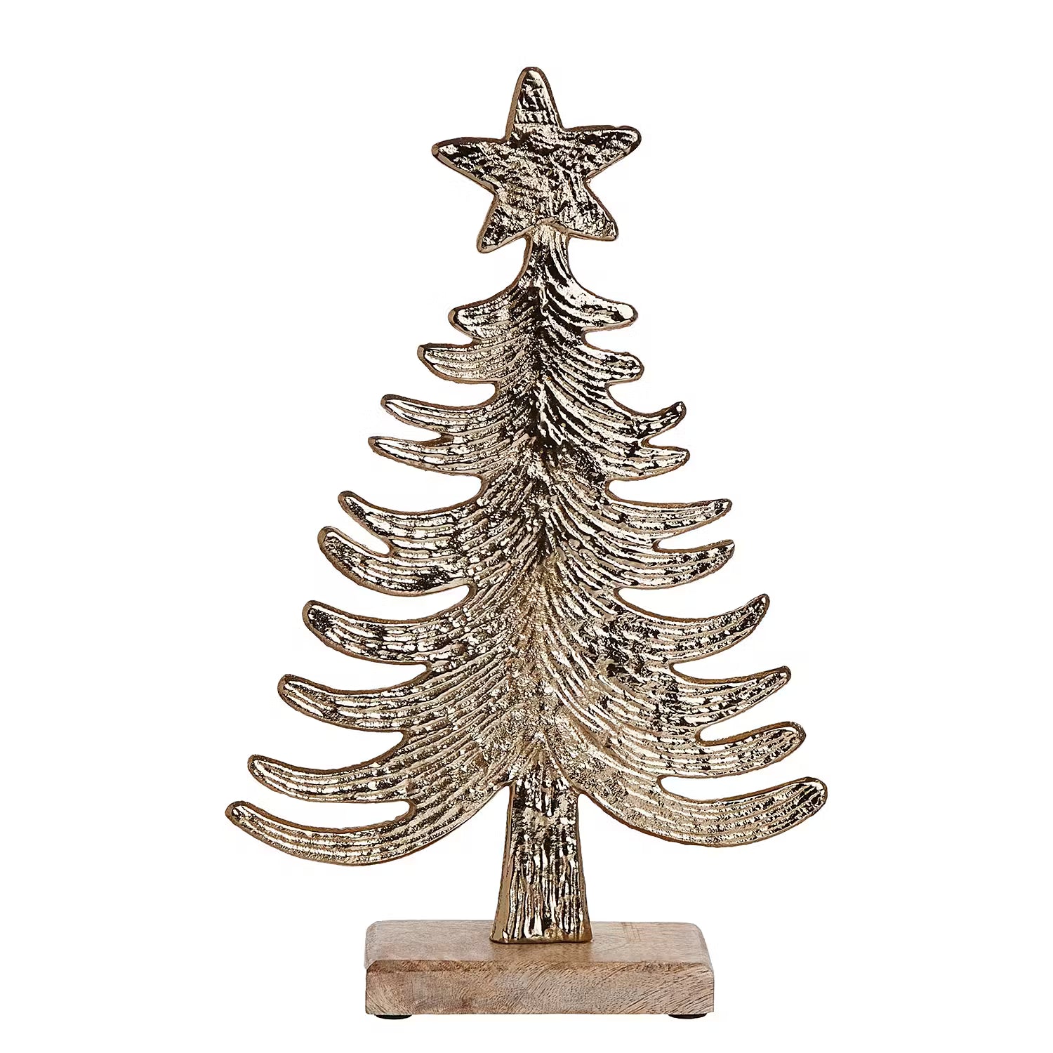 NOEL Deko-Tanne 2er-Set - Mangoholz / Aluminium - Gold