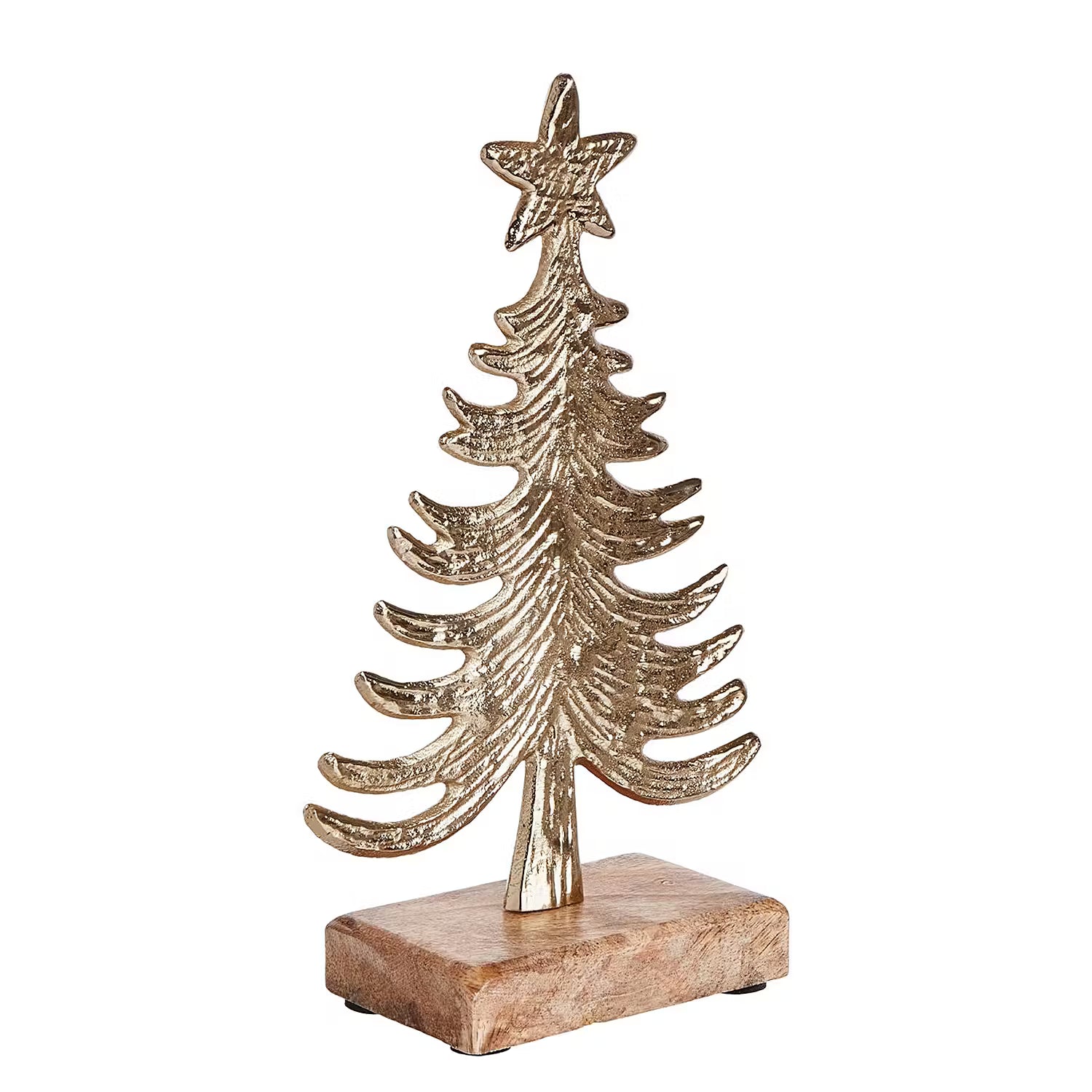 NOEL Deko-Tanne 2er-Set - Mangoholz / Aluminium - Gold