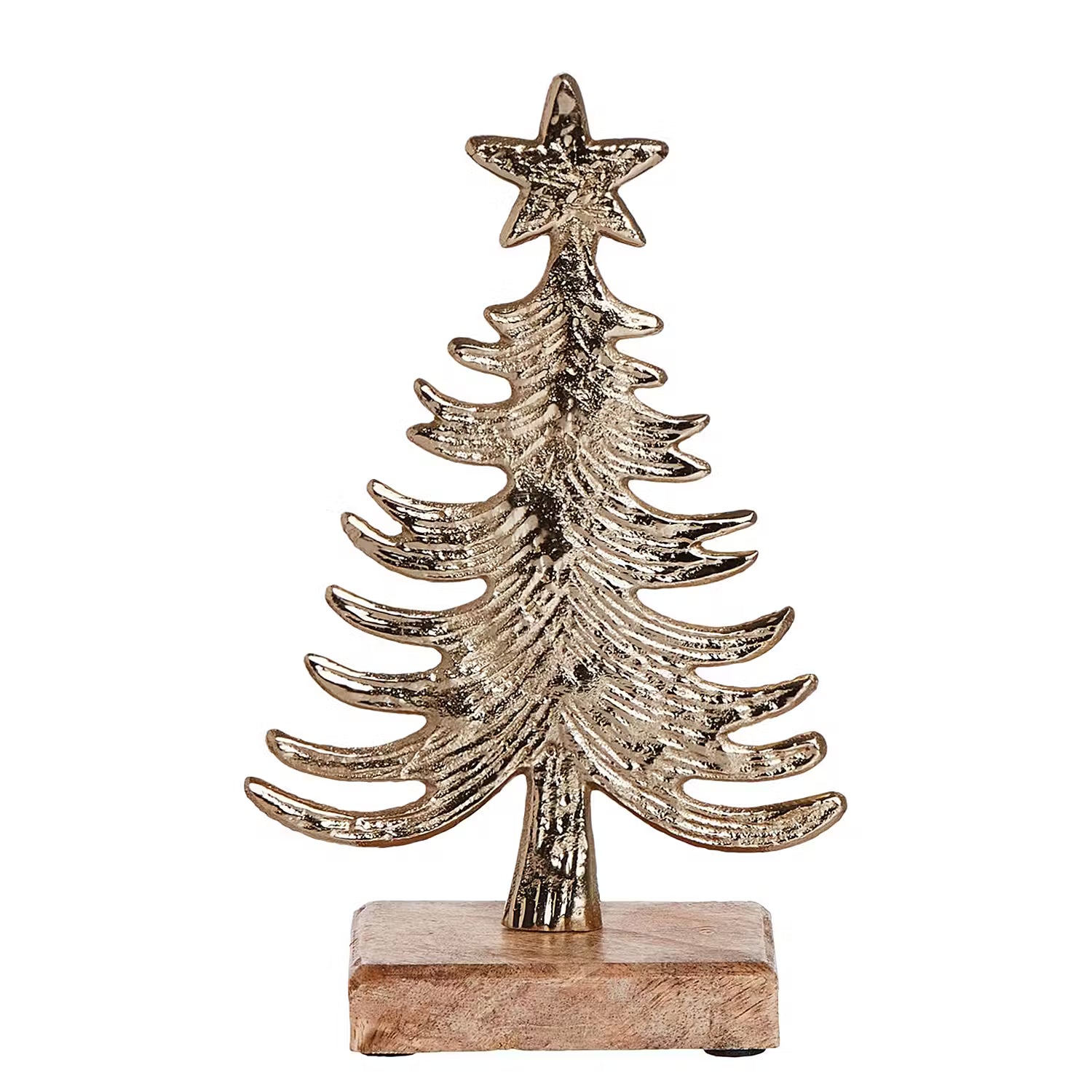 NOEL Deko-Tanne 2er-Set - Mangoholz / Aluminium - Gold