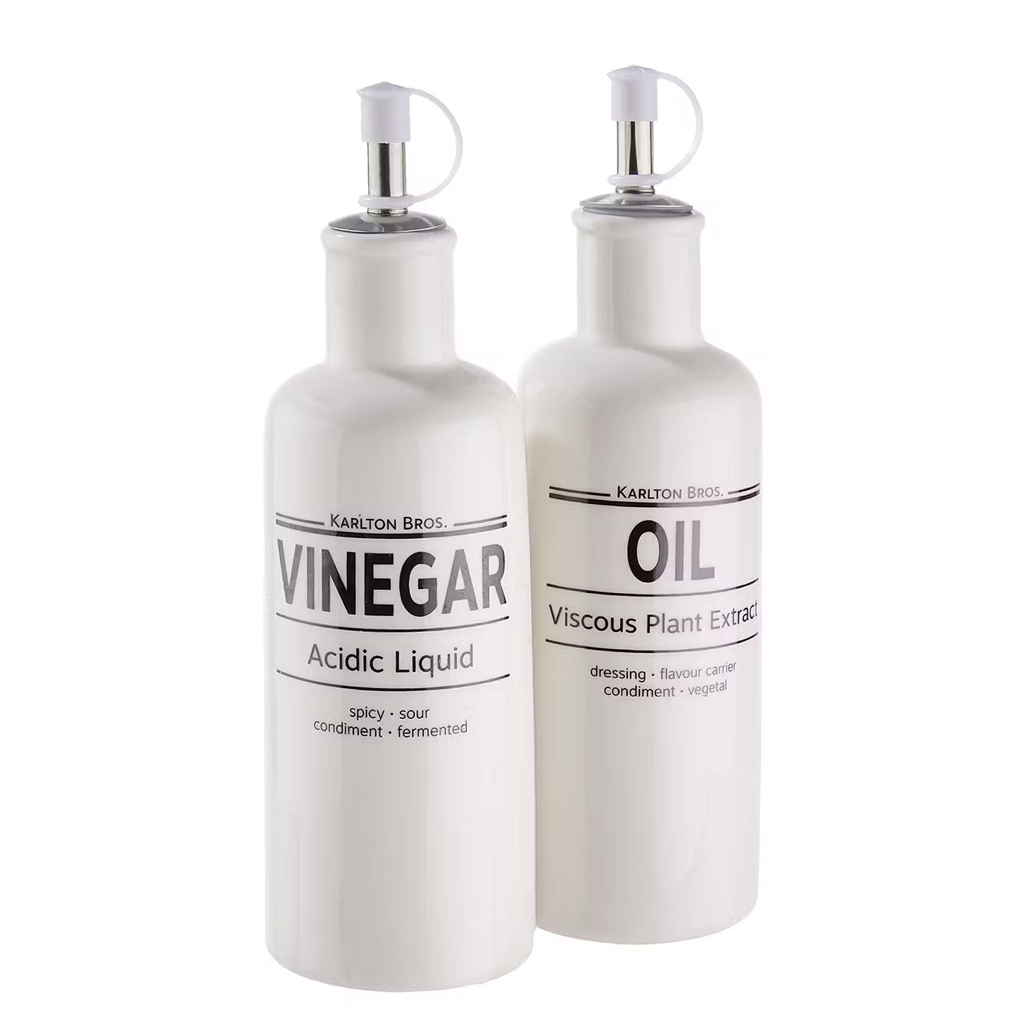 KARLTON BROS. Essig-& Ölflasche - Porzellan / Edelstahl - Weiß