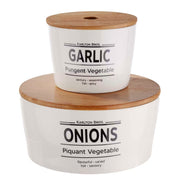 KARLTON BROS. Knoblauch-& Zwiebeltopf - Porzellan / Bambus - Weiß