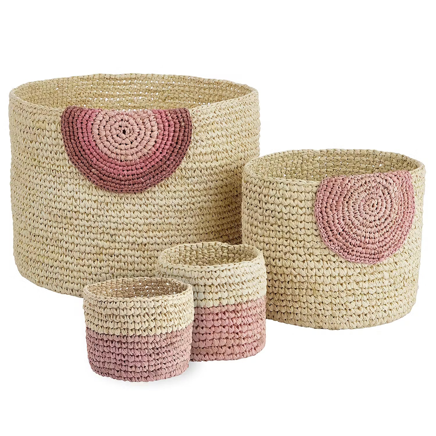 ISALO Korb-Set 4-tlg. - Raffia - Natur / Rosa
