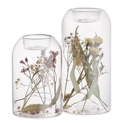 FLOWER MARKET Teelichthalter-Set 2-tlg. - Glas / Trockenblumen - Transparent