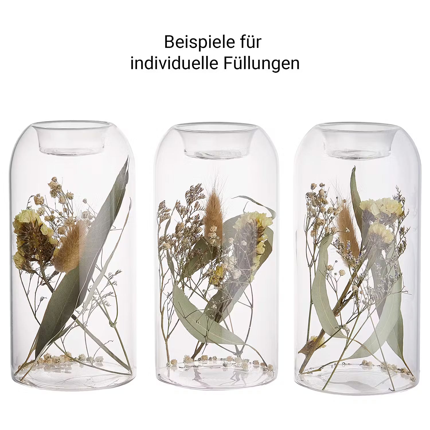FLOWER MARKET Teelichthalter-Set 2-tlg. - Glas / Trockenblumen - Transparent