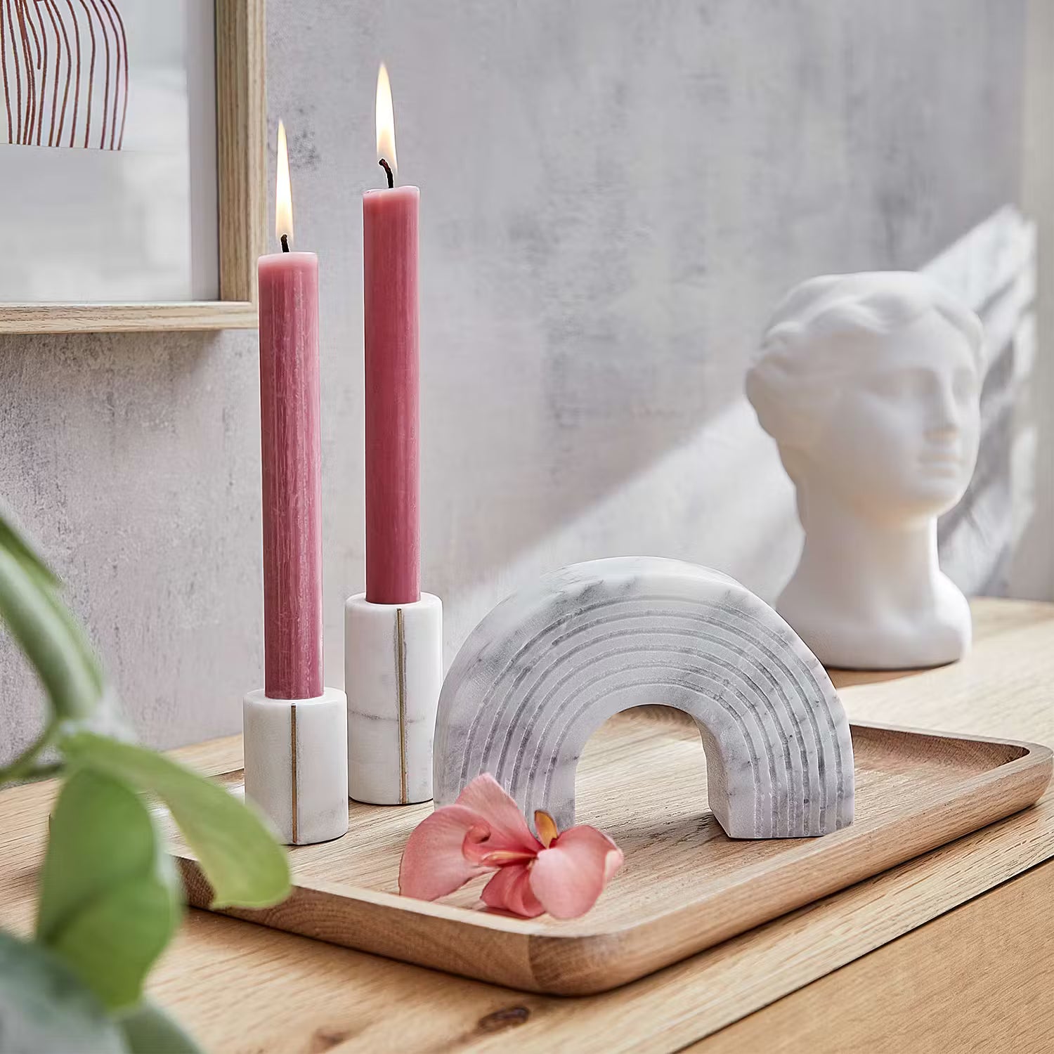 MARBLE Kerzenhalter-Set 2-tlg. - Marmor - Weiß