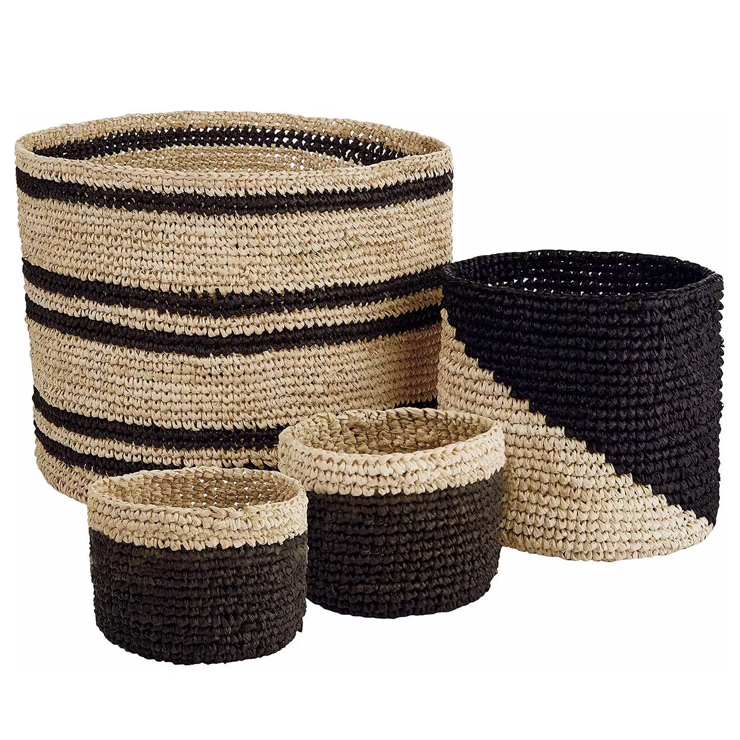 ISALO Korb-Set 4-tlg. - Raffia - Natur / Schwarz