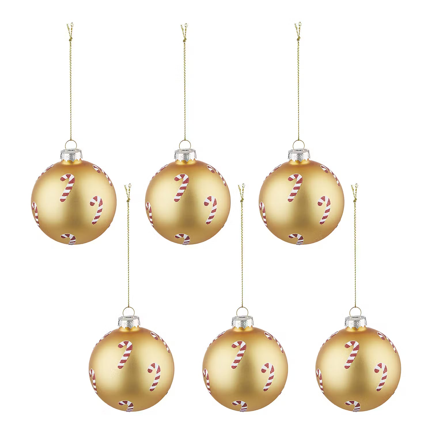 HANG ON Weihnachtskugel Candy Cane 6er-Set - Klarglas - Gold