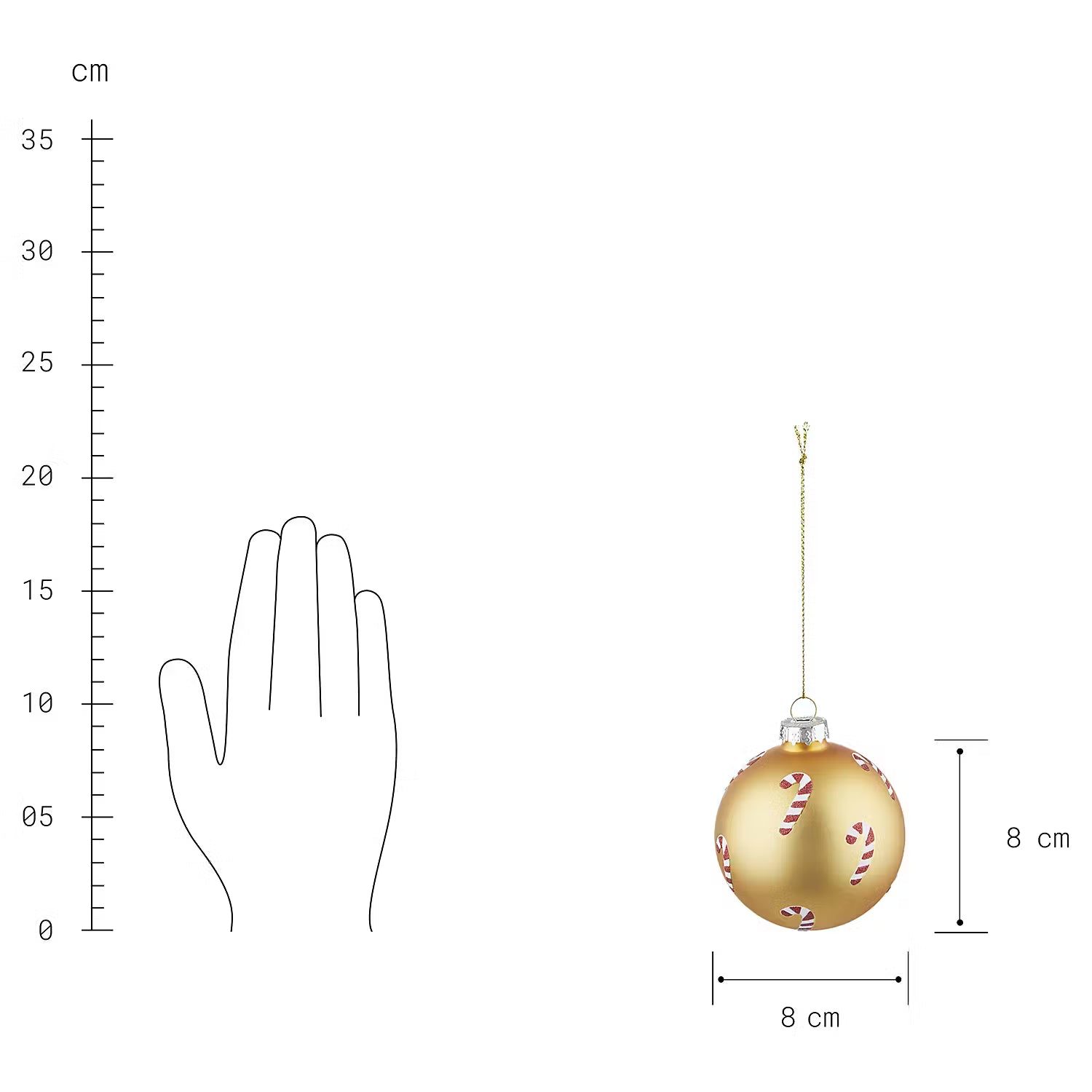 HANG ON Weihnachtskugel Candy Cane 6er-Set - Klarglas - Gold