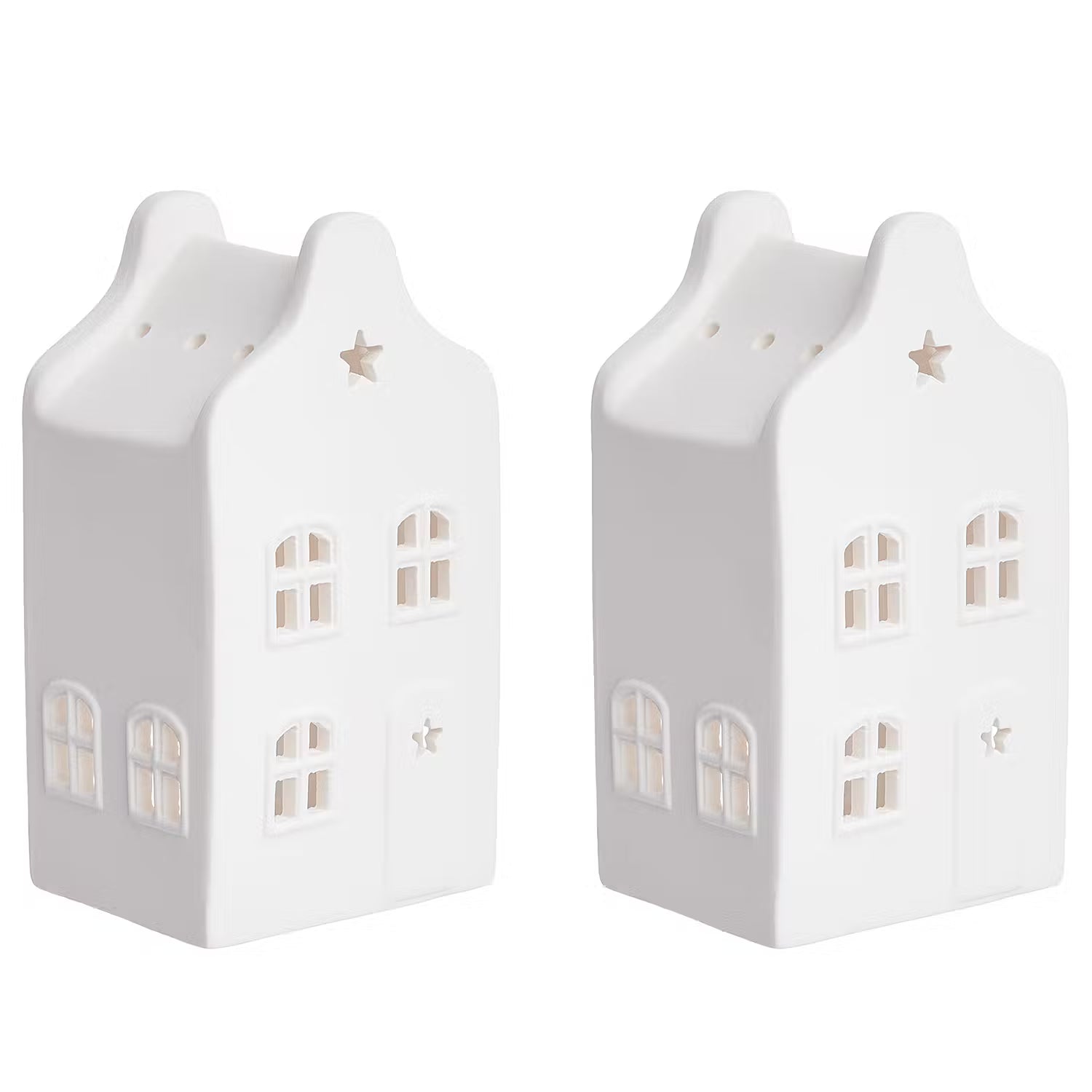 AMSTERDAM Teelichthaus 2er-Set - Porzellan - Weiß