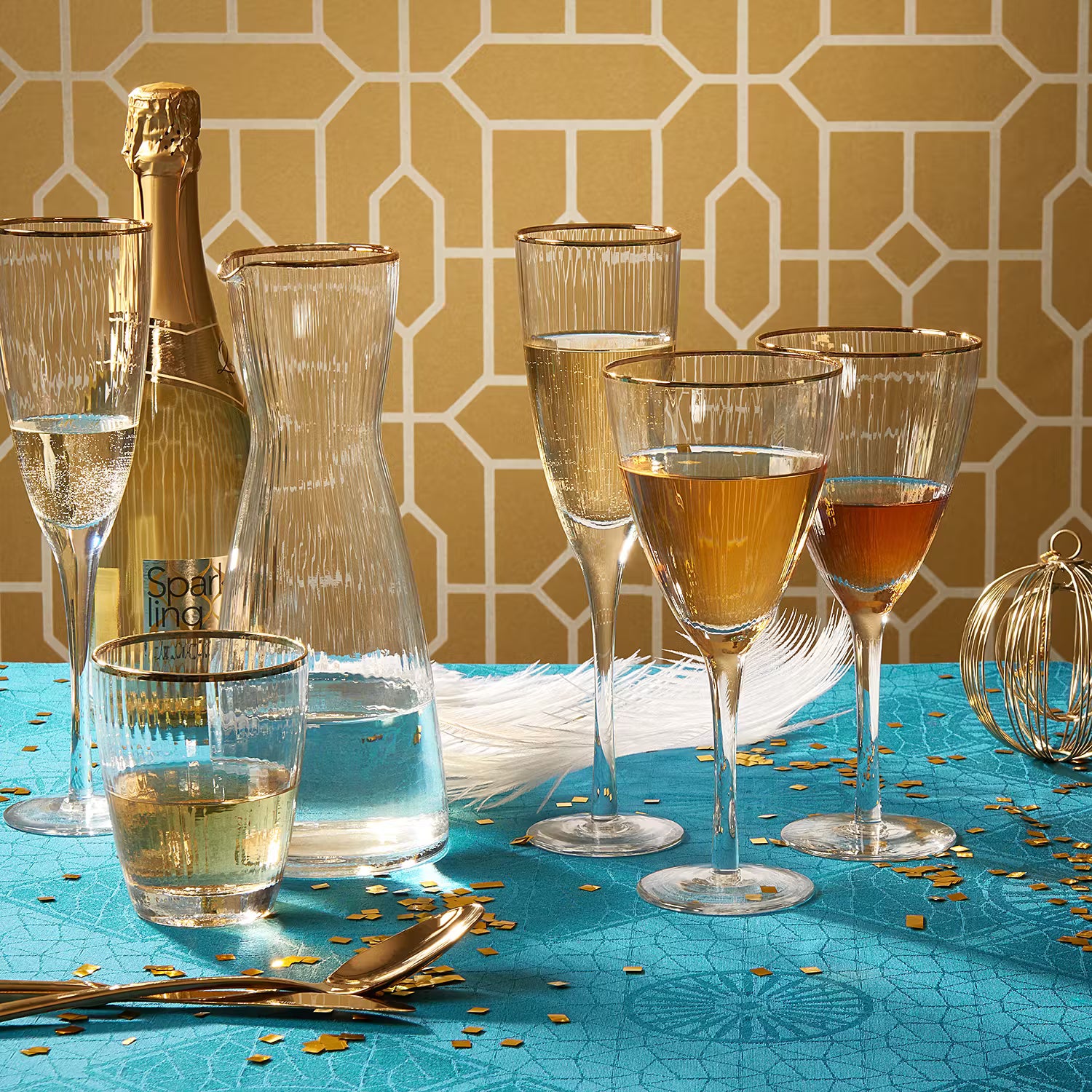 GOLDEN TWENTIES Karaffe mit 2 Gläser - Klarglas - Transparent