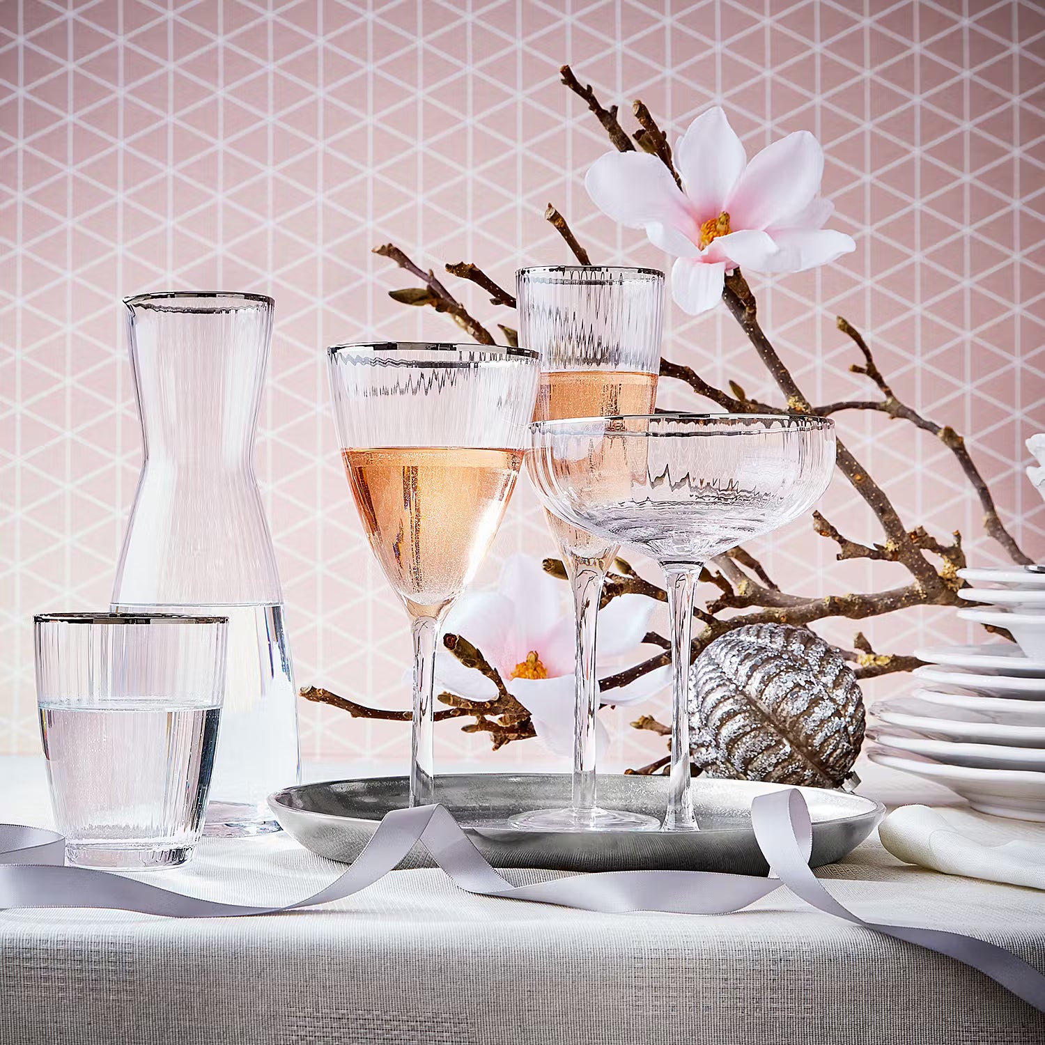 GOLDEN TWENTIES Karaffe mit 2 Gläser - Klarglas - Transparent