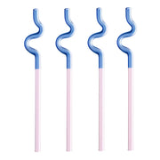 WAVE Trinkhalm 4er-Set - Borosilikatglas - Blau / Pink