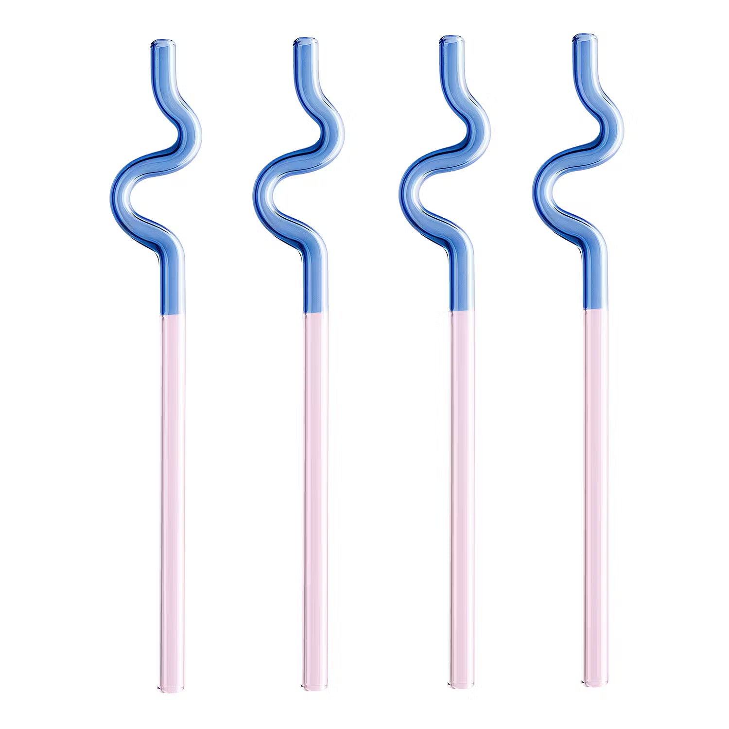 WAVE Trinkhalm 4er-Set - Borosilikatglas - Blau / Pink