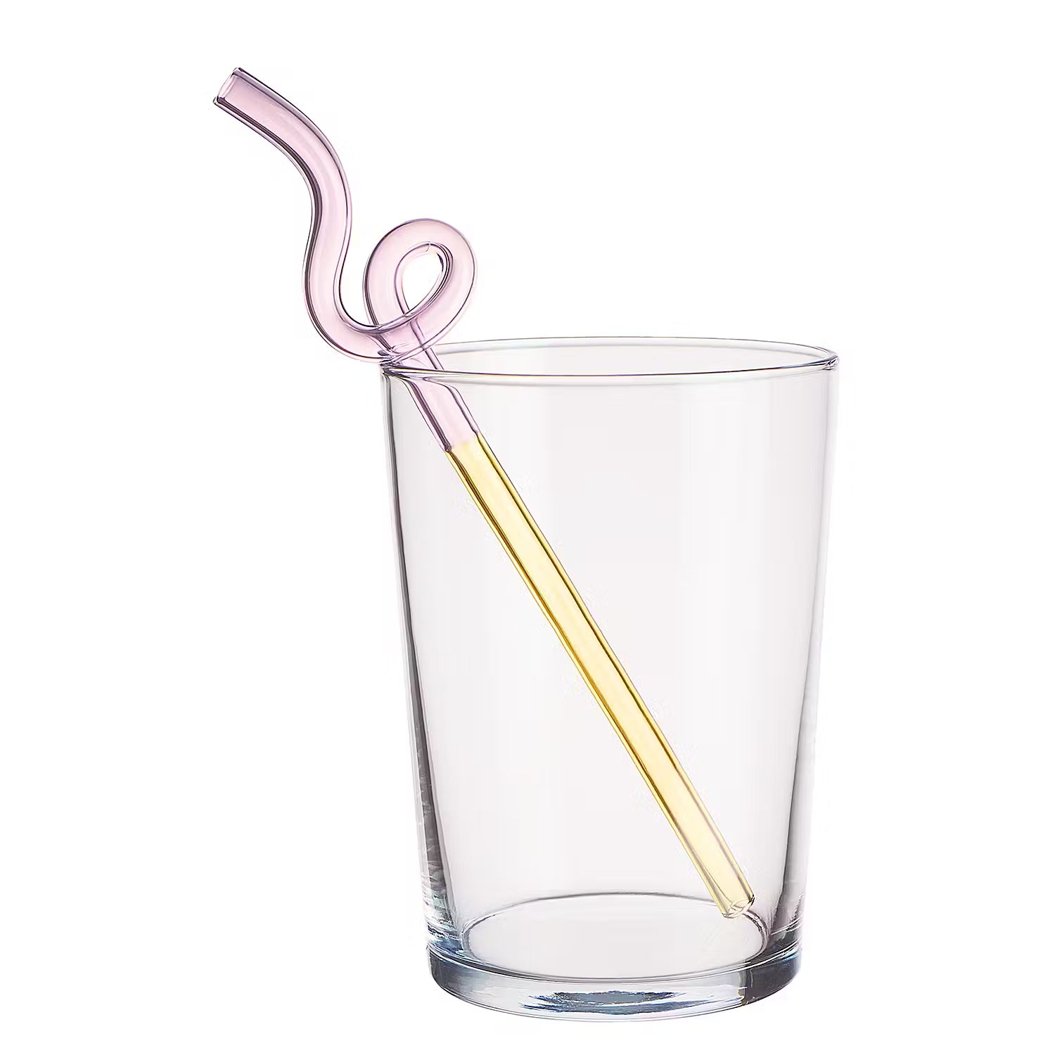 WAVE Trinkhalm 4er-Set - Borosilikatglas - Gelb / Pink