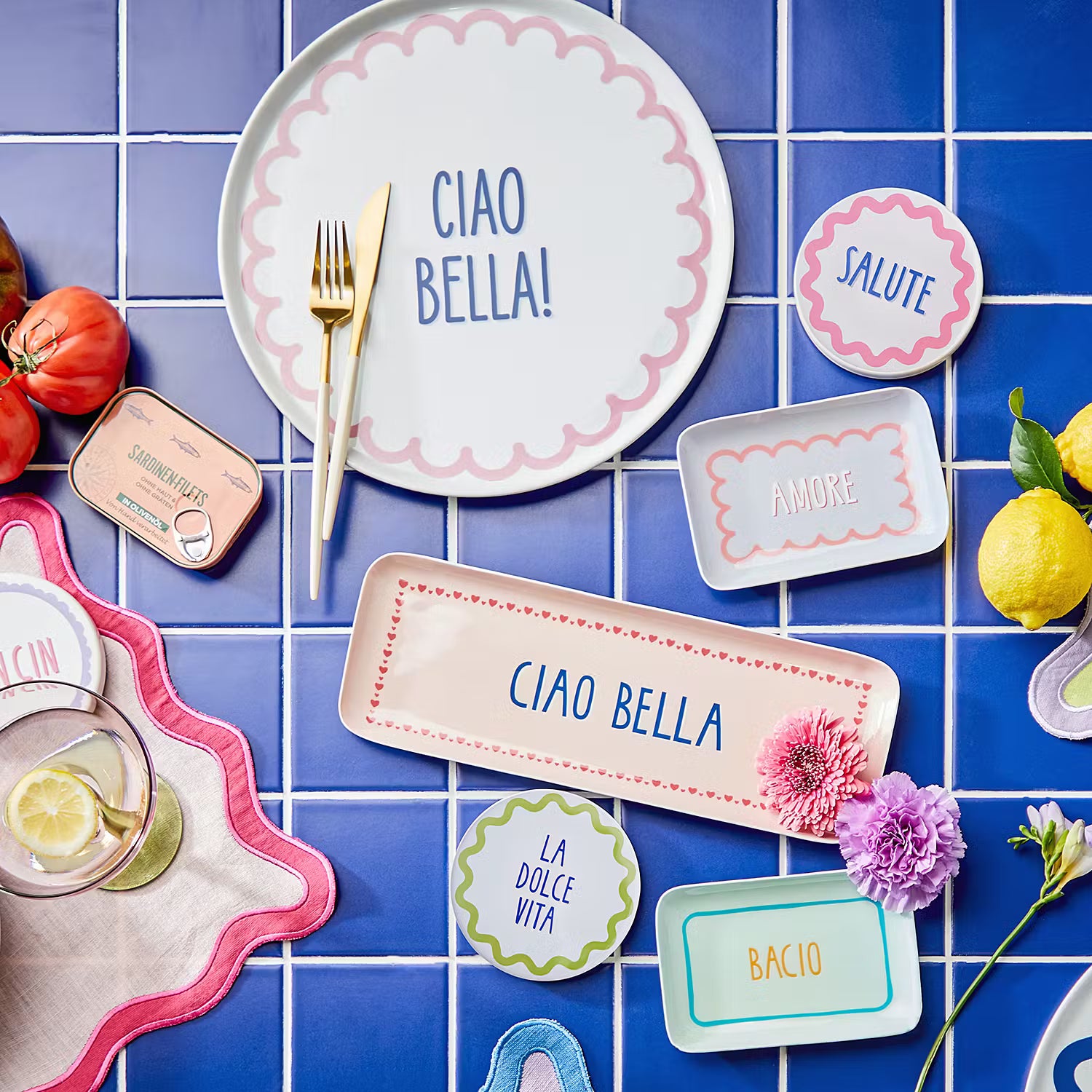 VACANZA Deko Tablett Ciao Bella - Aluminium / Emaille - Rosa