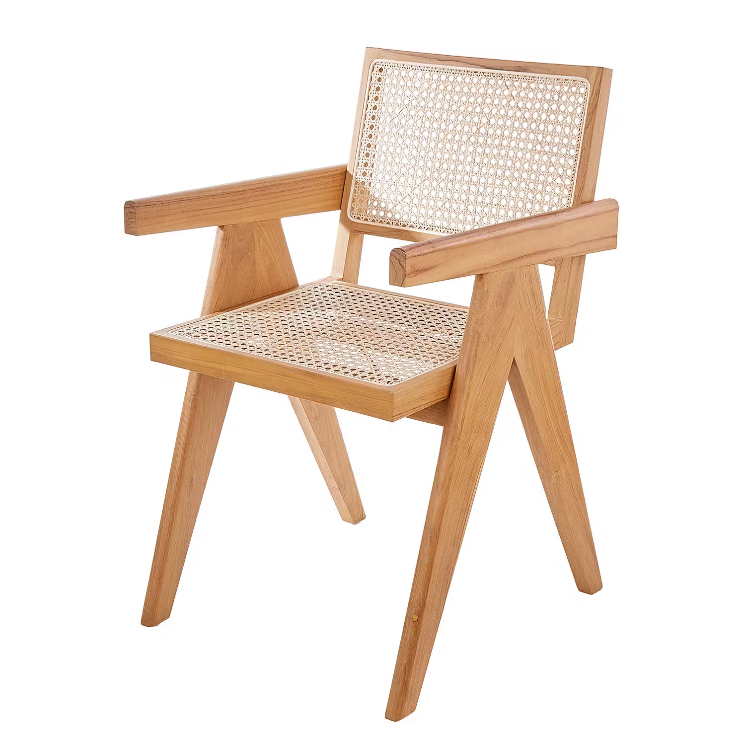 WIENER MELANGE Stuhl mit Armlehnen - Teakholz / Rattan -Natur