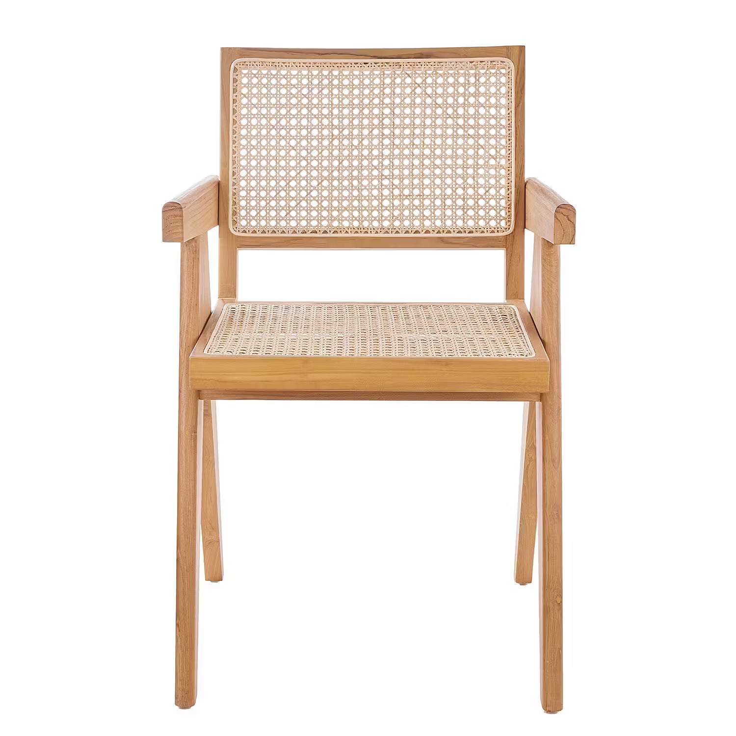 WIENER MELANGE Stuhl mit Armlehnen - Teakholz / Rattan -Natur