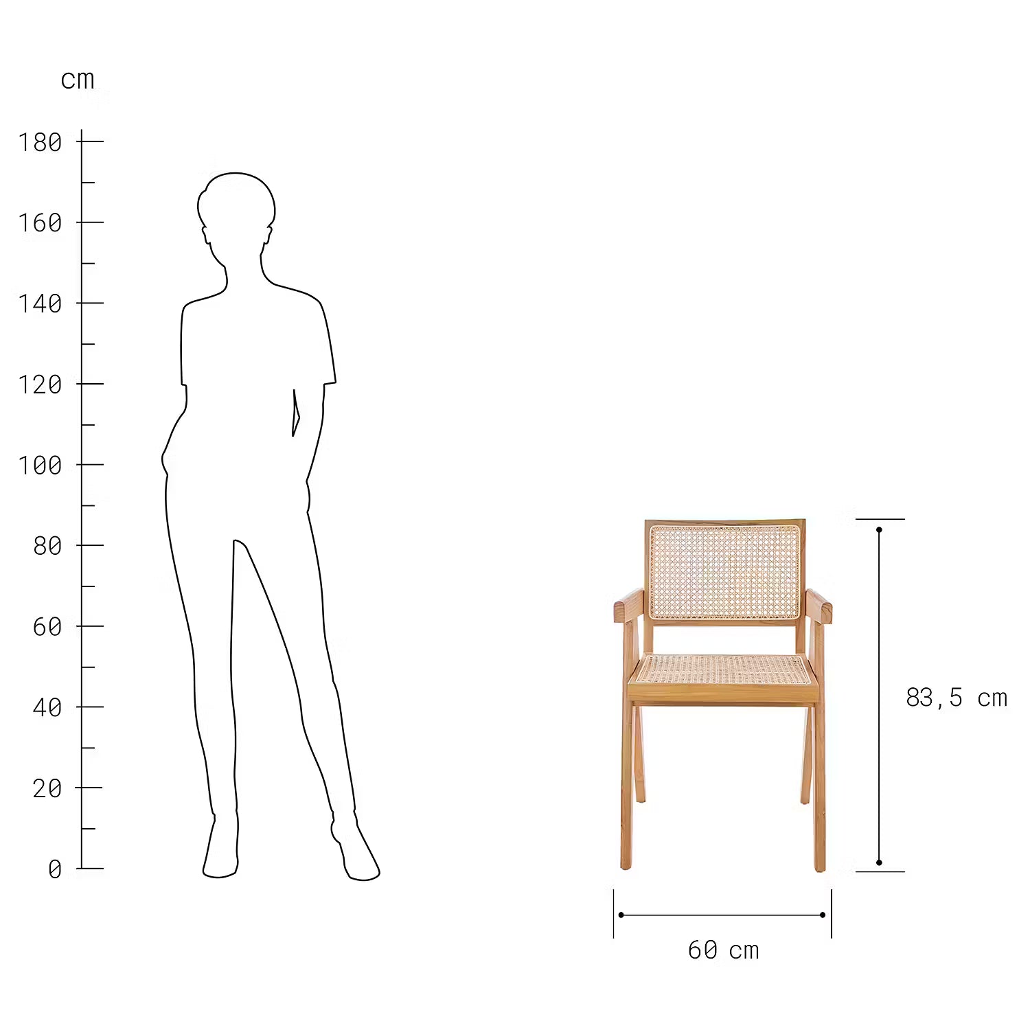 WIENER MELANGE Stuhl mit Armlehnen - Teakholz / Rattan -Natur