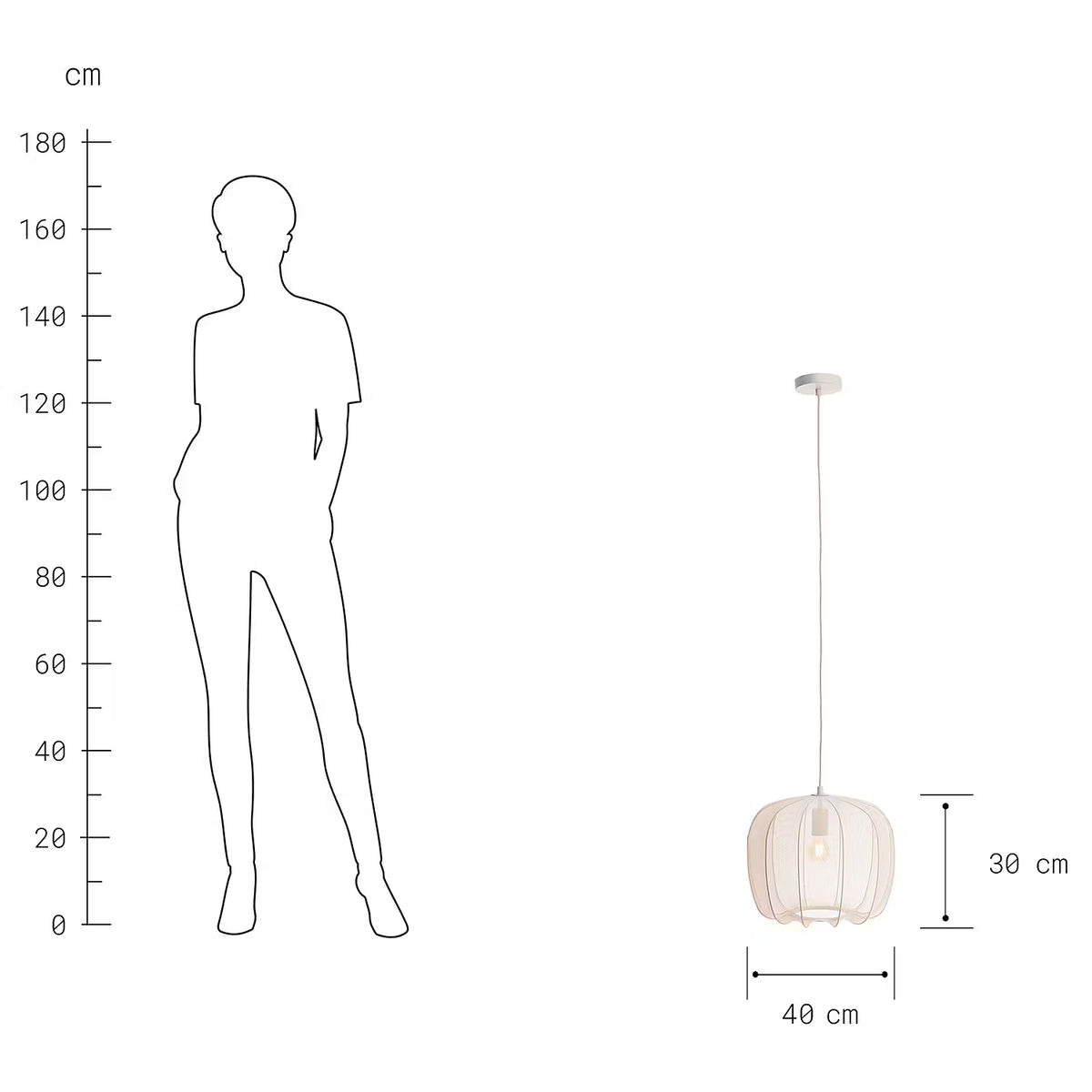 AMAL Hängeleuchte - Eisen / Polyester - 1-flammig - Beige - Durchmesser: 40 cm