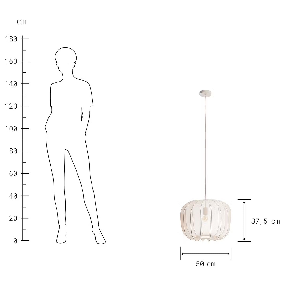 AMAL Hängeleuchte - Eisen / Polyester - 1-flammig - Beige - Durchmesser: 50 cm