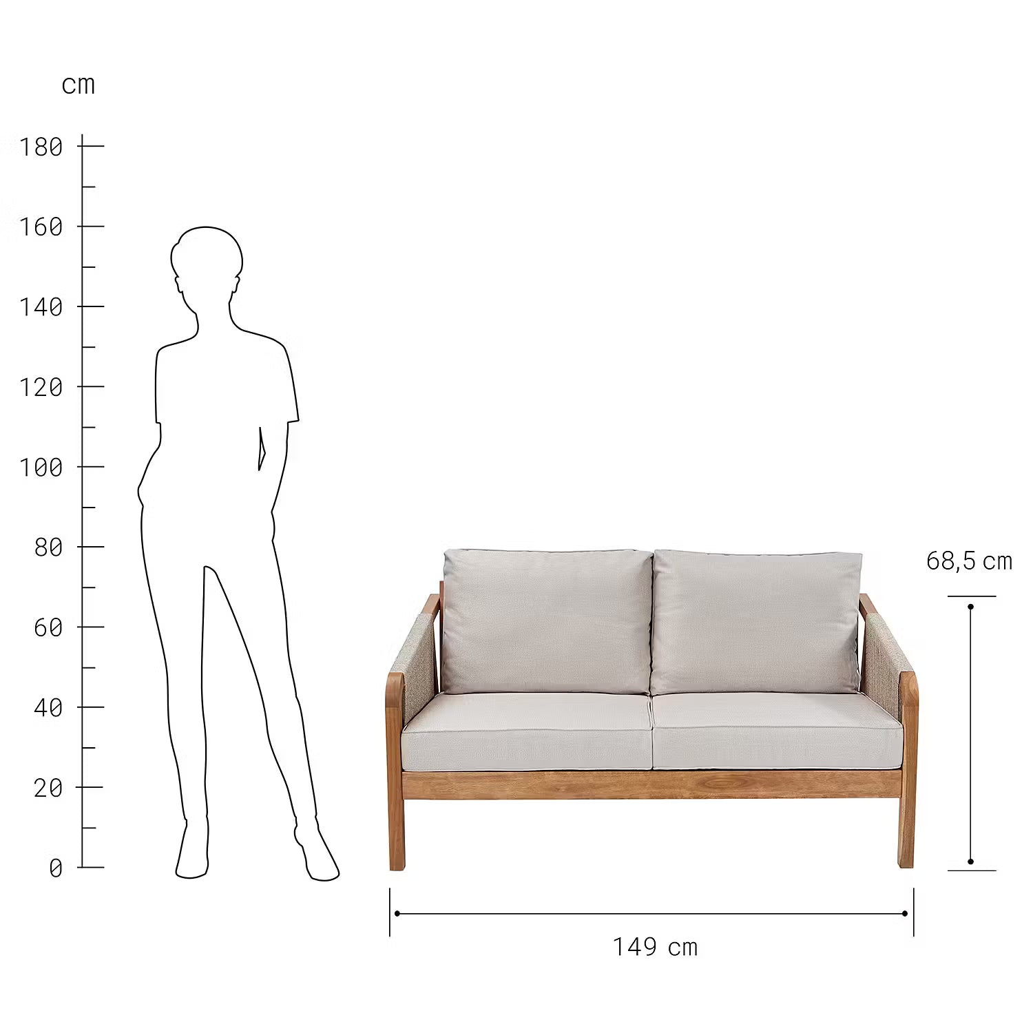 ROPE ISLAND Outdoor-Sofa - Akazienholz / Polypropylen / Polyester - Taupe