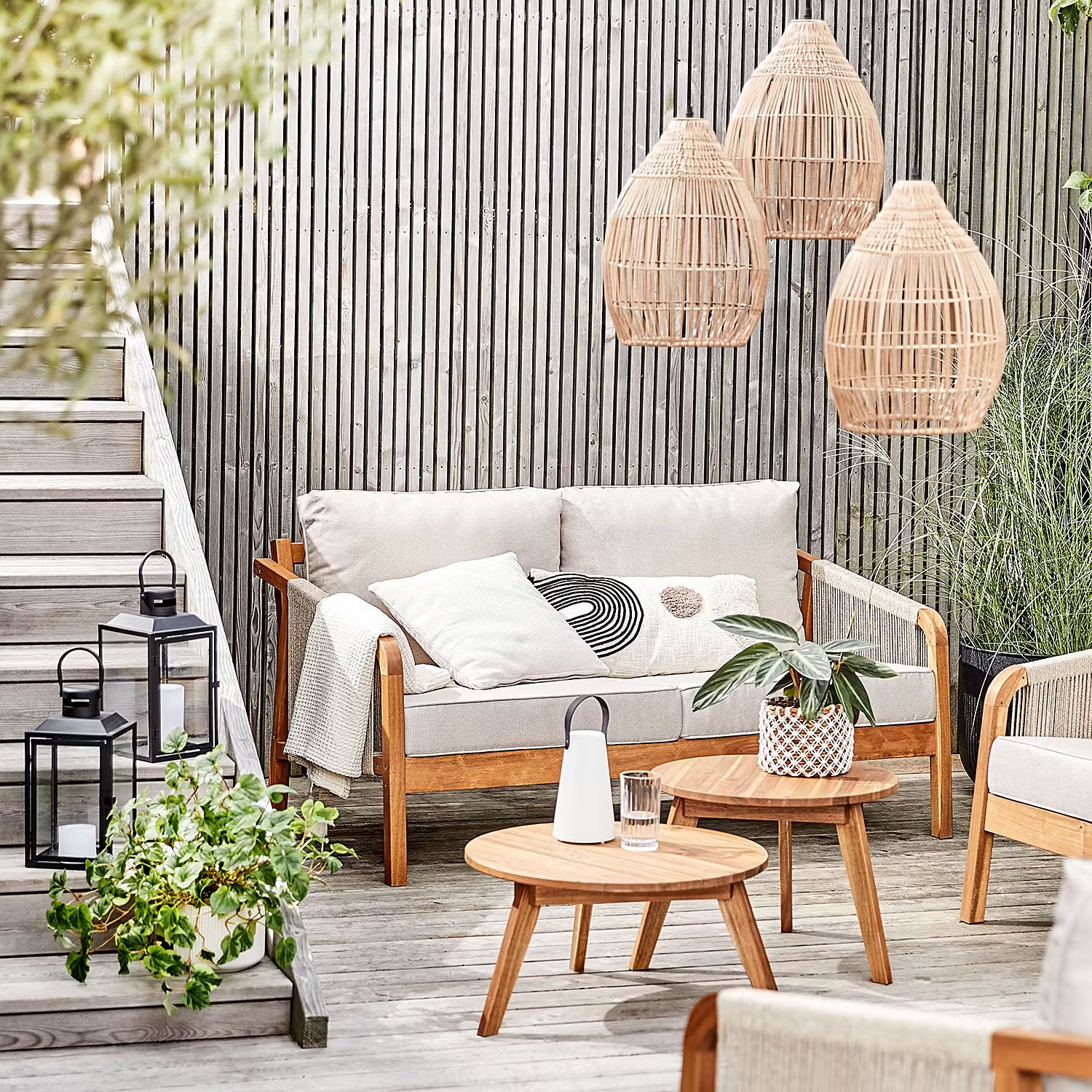 ROPE ISLAND Outdoor-Sofa - Akazienholz / Polypropylen / Polyester - Taupe