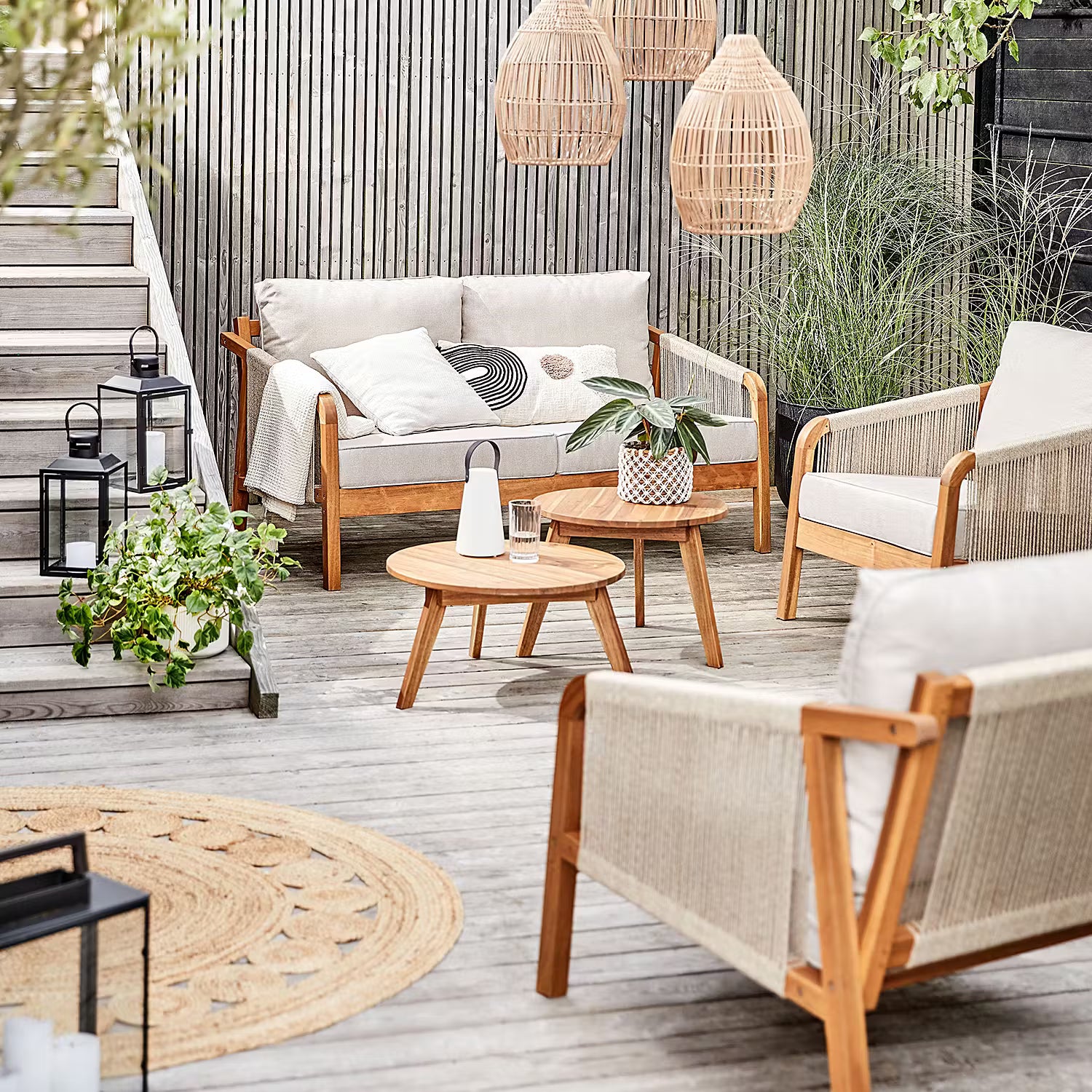 ROPE ISLAND Outdoor-Sofa - Akazienholz / Polypropylen / Polyester - Taupe