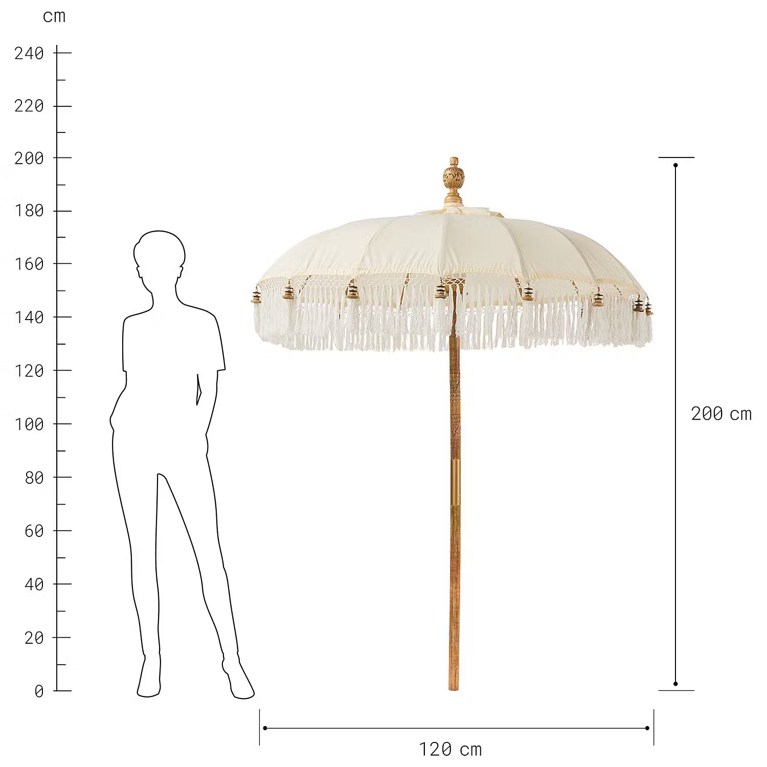 MACRAMÉ Sonnenschirm - Baumwolle / Mangoholz - Durchmesser: 120 cm