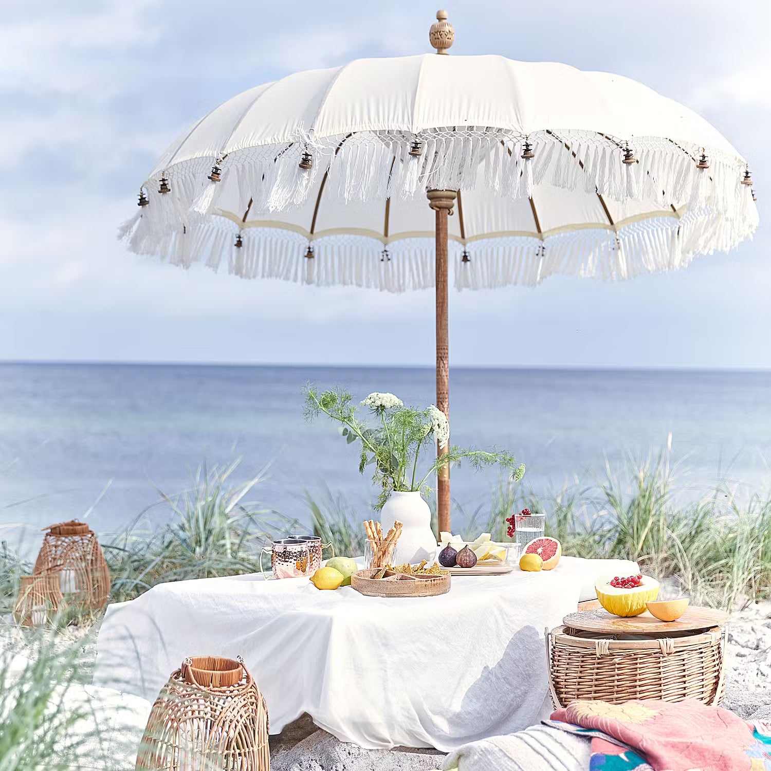 MACRAMÉ Sonnenschirm - Baumwolle / Mangoholz - Durchmesser: 120 cm