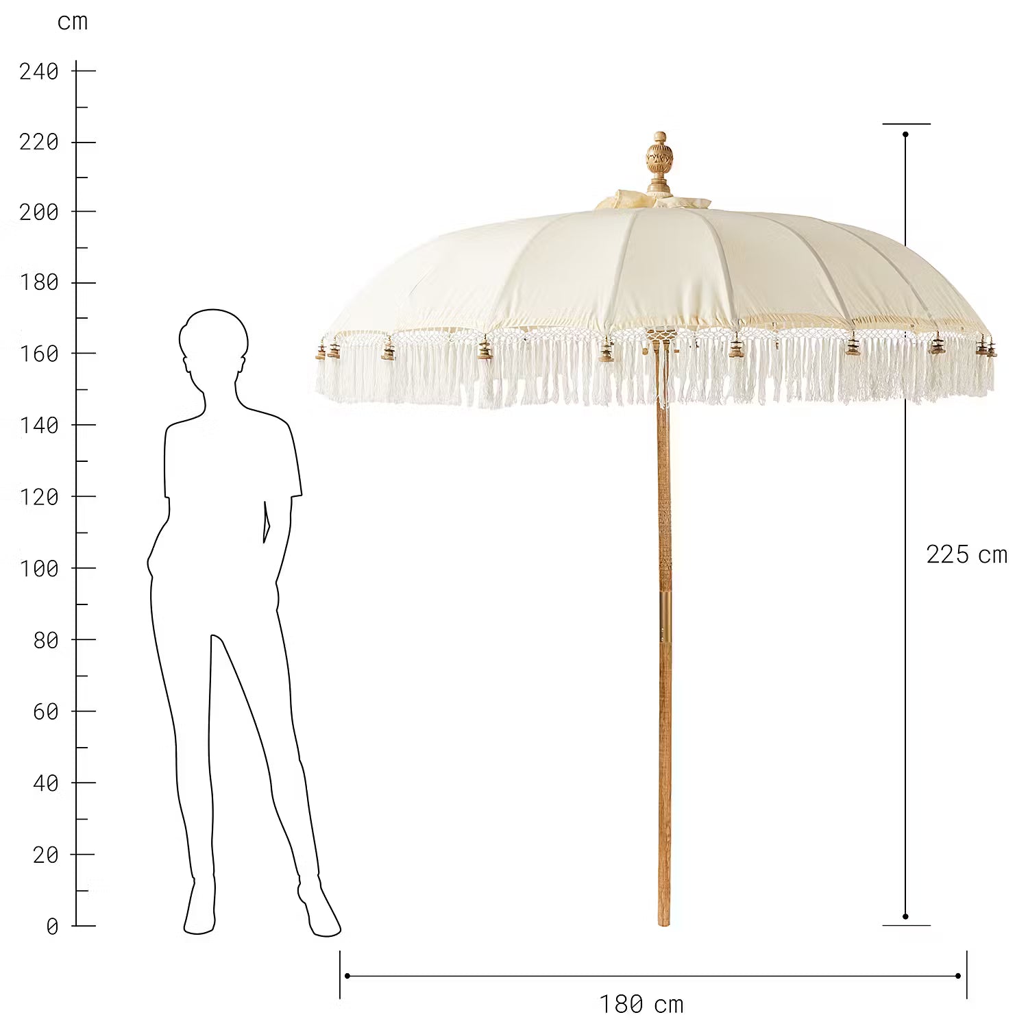 MACRAMÉ Sonnenschirm - Baumwolle / Mangoholz - Durchmesser: 180 cm