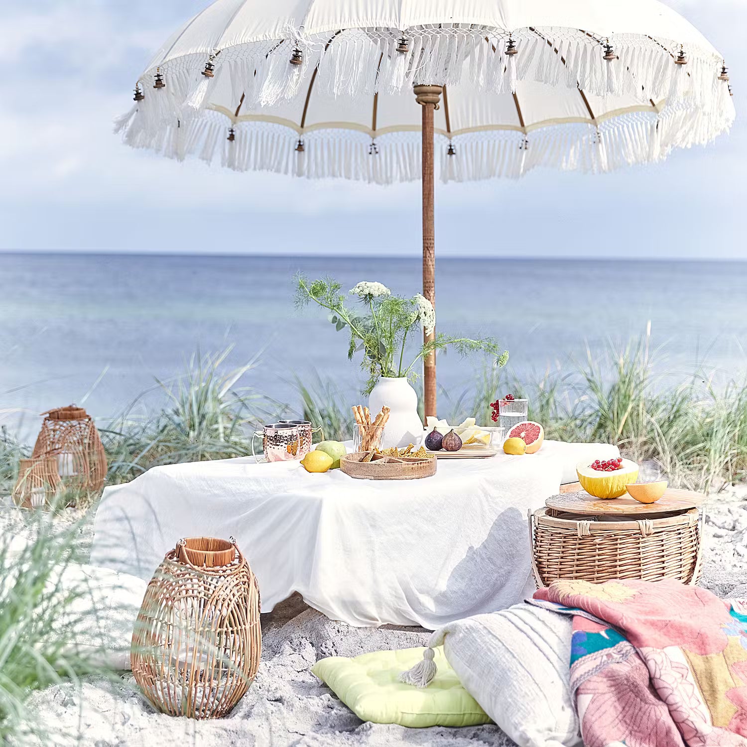 MACRAMÉ Sonnenschirm - Baumwolle / Mangoholz - Durchmesser: 180 cm