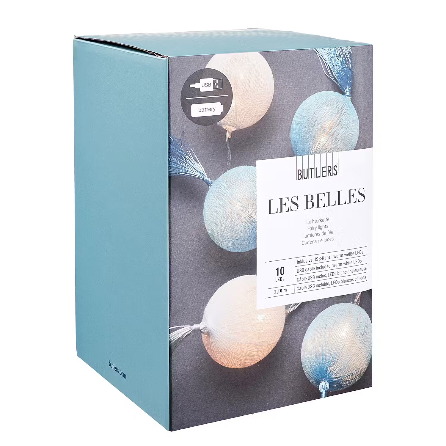 LES BELLES Lichterkette - Polystyrene / PVC / Baumwolle / Kupfer - Hellblau