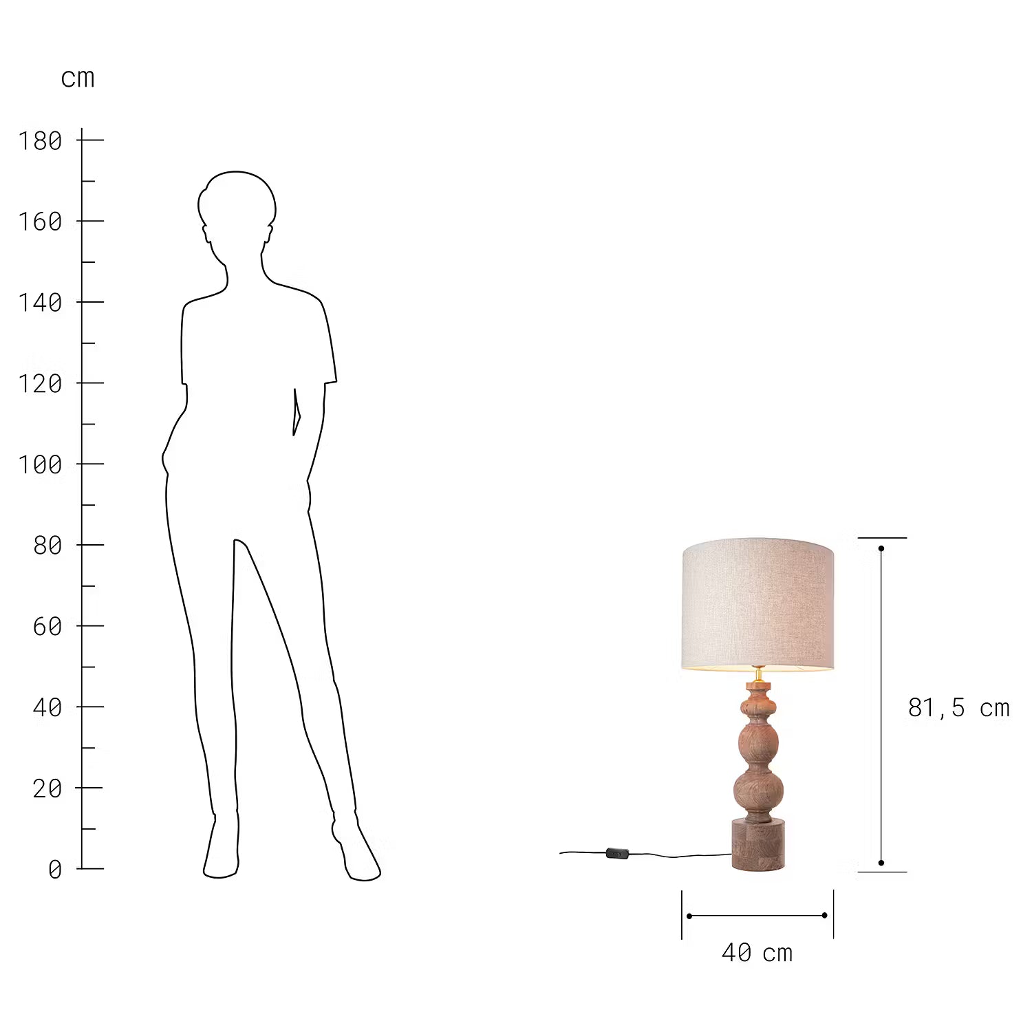 ÉCHECS Tischleuchte - Mangoholz / Leinen / Viskose / Eisen - 1-flammig