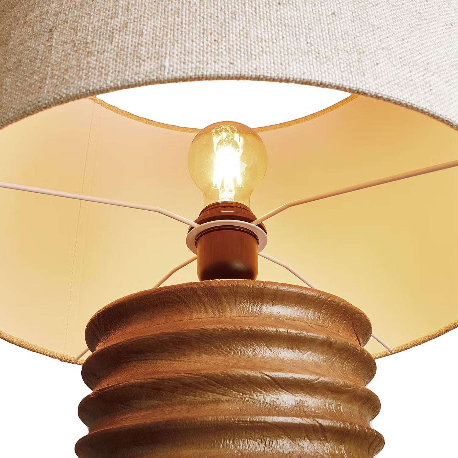 GROOVED Tischleuchte - Mangoholz / Leinen / Viskose / Eisen - 1-flammig