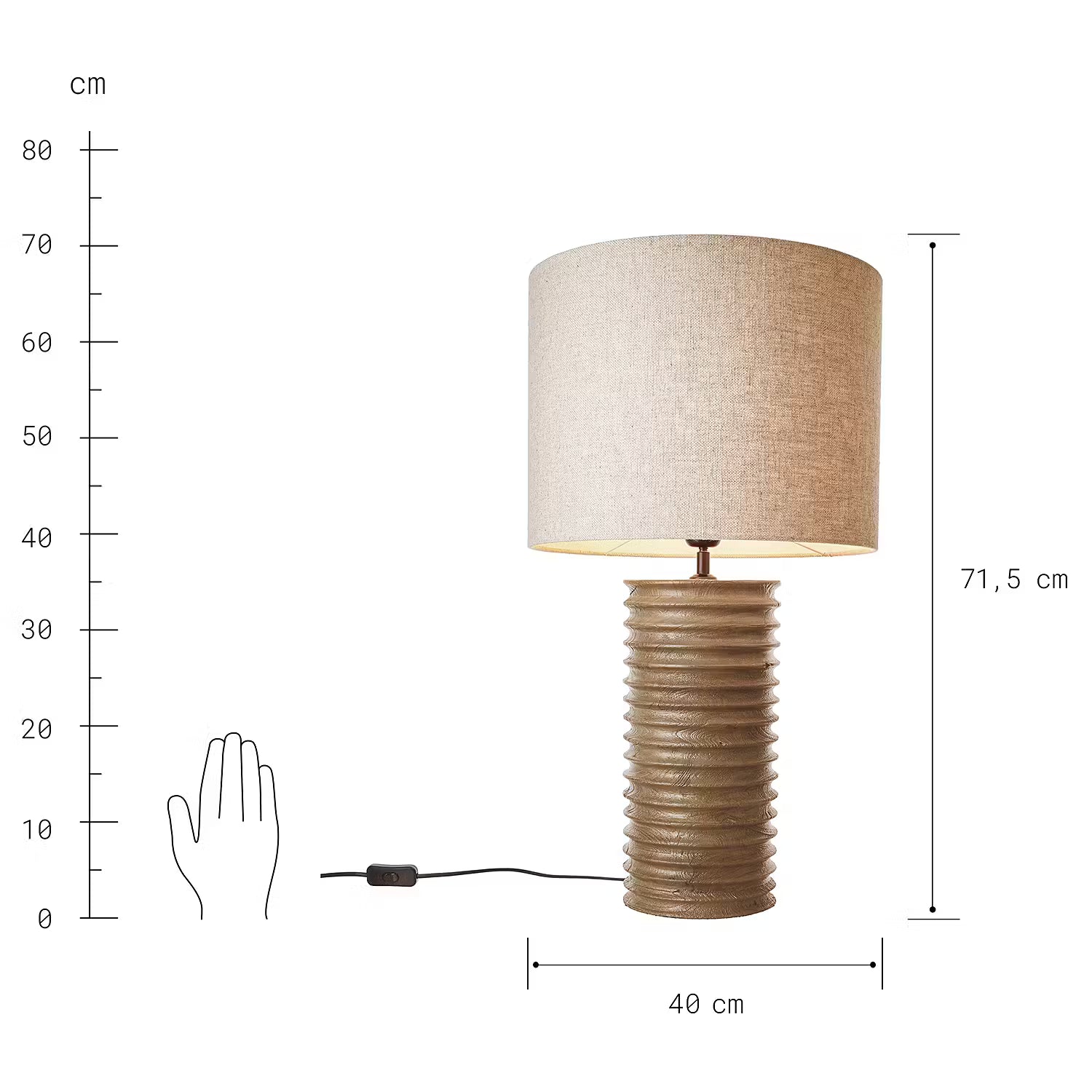 GROOVED Tischleuchte - Mangoholz / Leinen / Viskose / Eisen - 1-flammig
