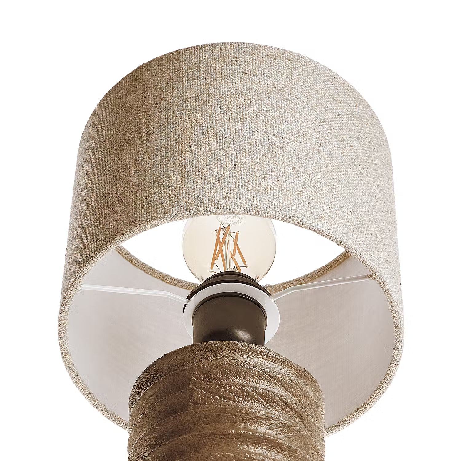 GROOVED Tischleuchte - Mangoholz / Leinen / Viskose / Eisen - 1-flammig