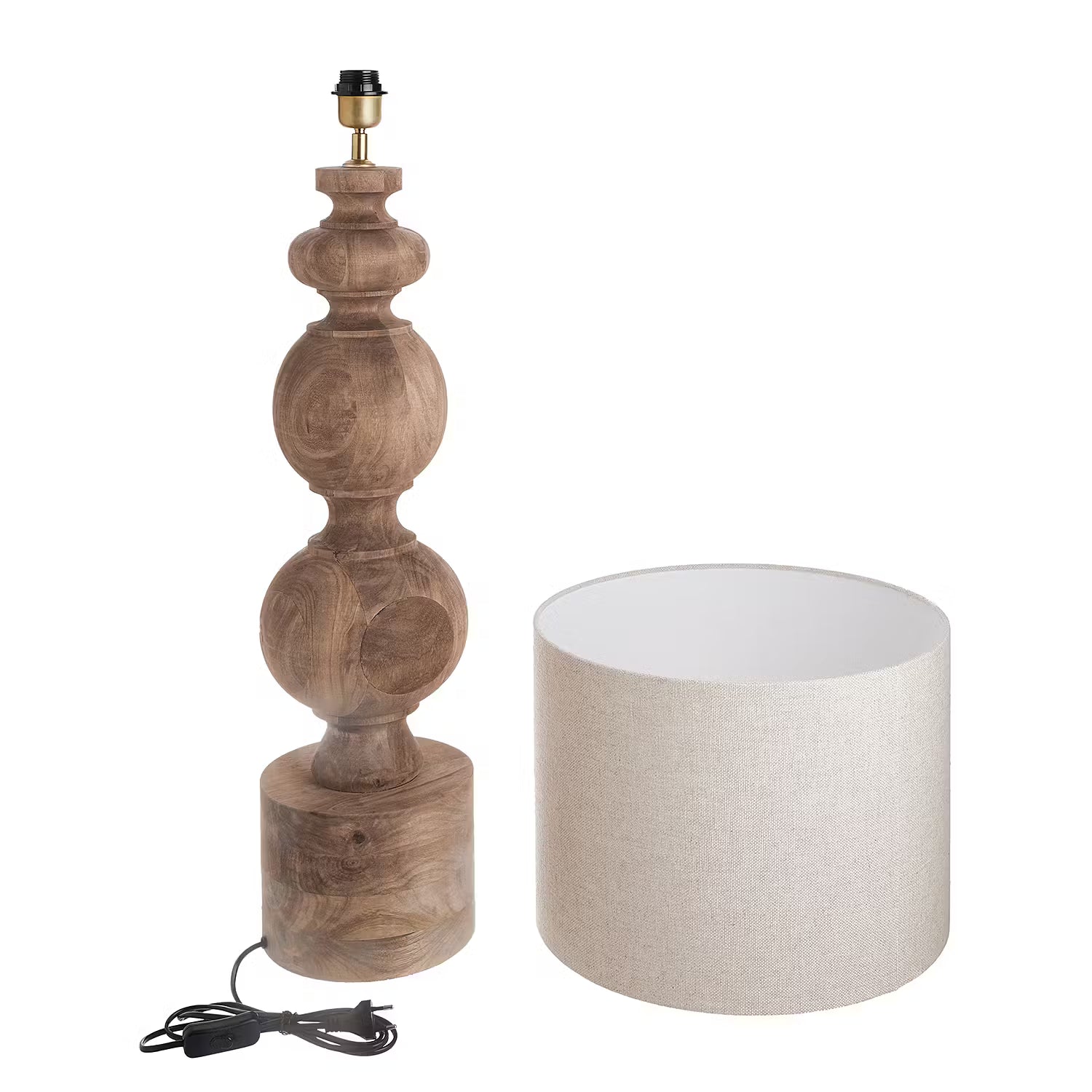 ÉCHECS Tischleuchte - Mangoholz / Leinen / Viskose / Eisen - 1-flammig