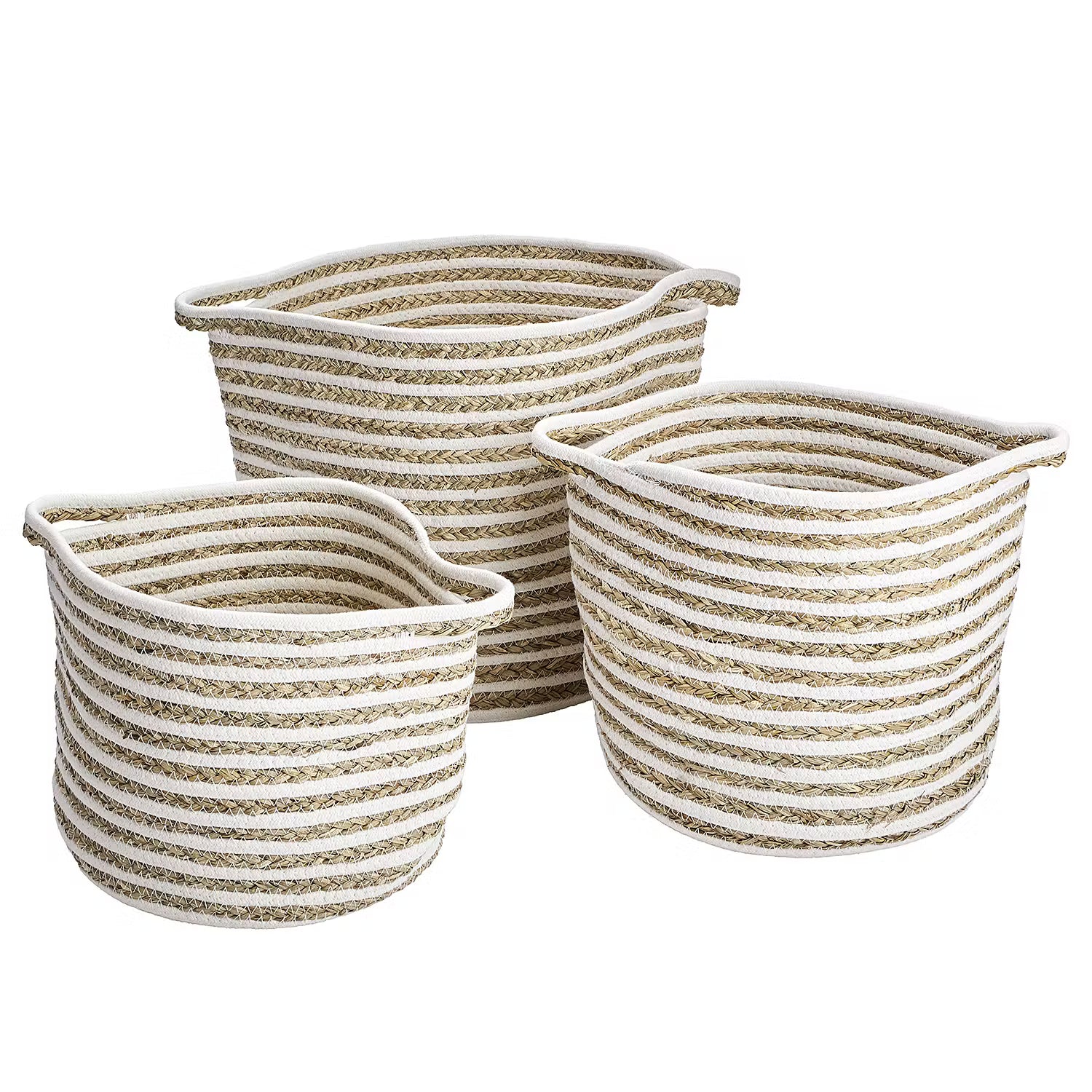 COTTON BRAID Korb-Set 3-tlg. - Baumwolle / Seegras - Natur