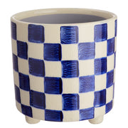 NEW DELFT Blumenübertopf Karos - Steingut - Creme / Blau