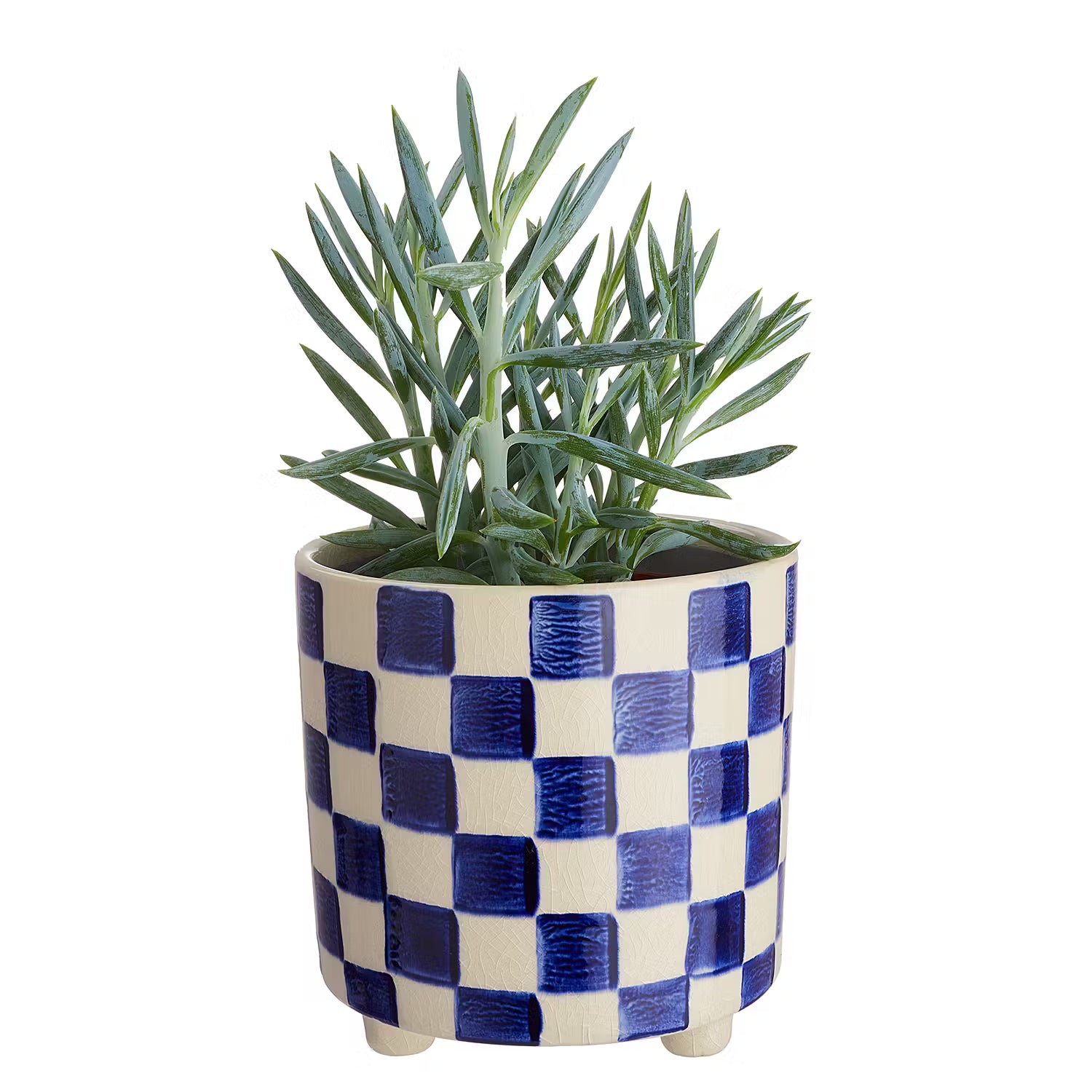 NEW DELFT Blumenübertopf Karos - Steingut - Creme / Blau