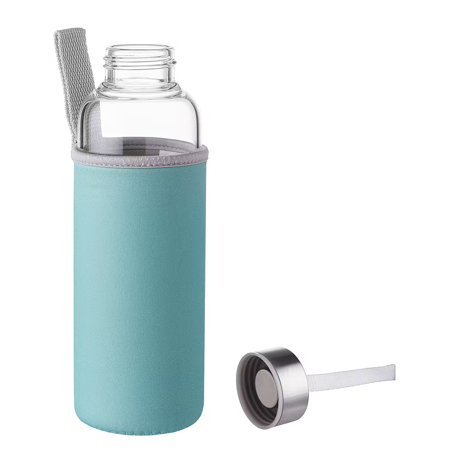 SMOOTHIE Trinkflasche mit Tasche - Borosilikatglas / Chloropren-Kautschuk - Türkis