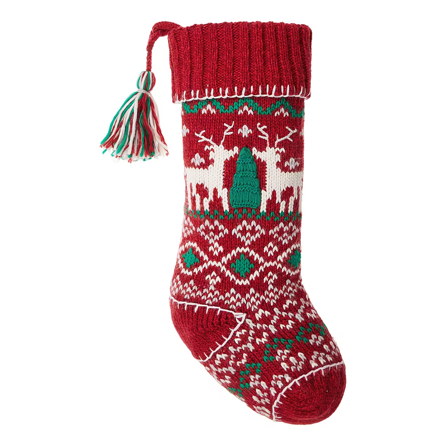 X-MAS Weihnachtsstrumpf Hirsche - Acryl / Polyester - Rot