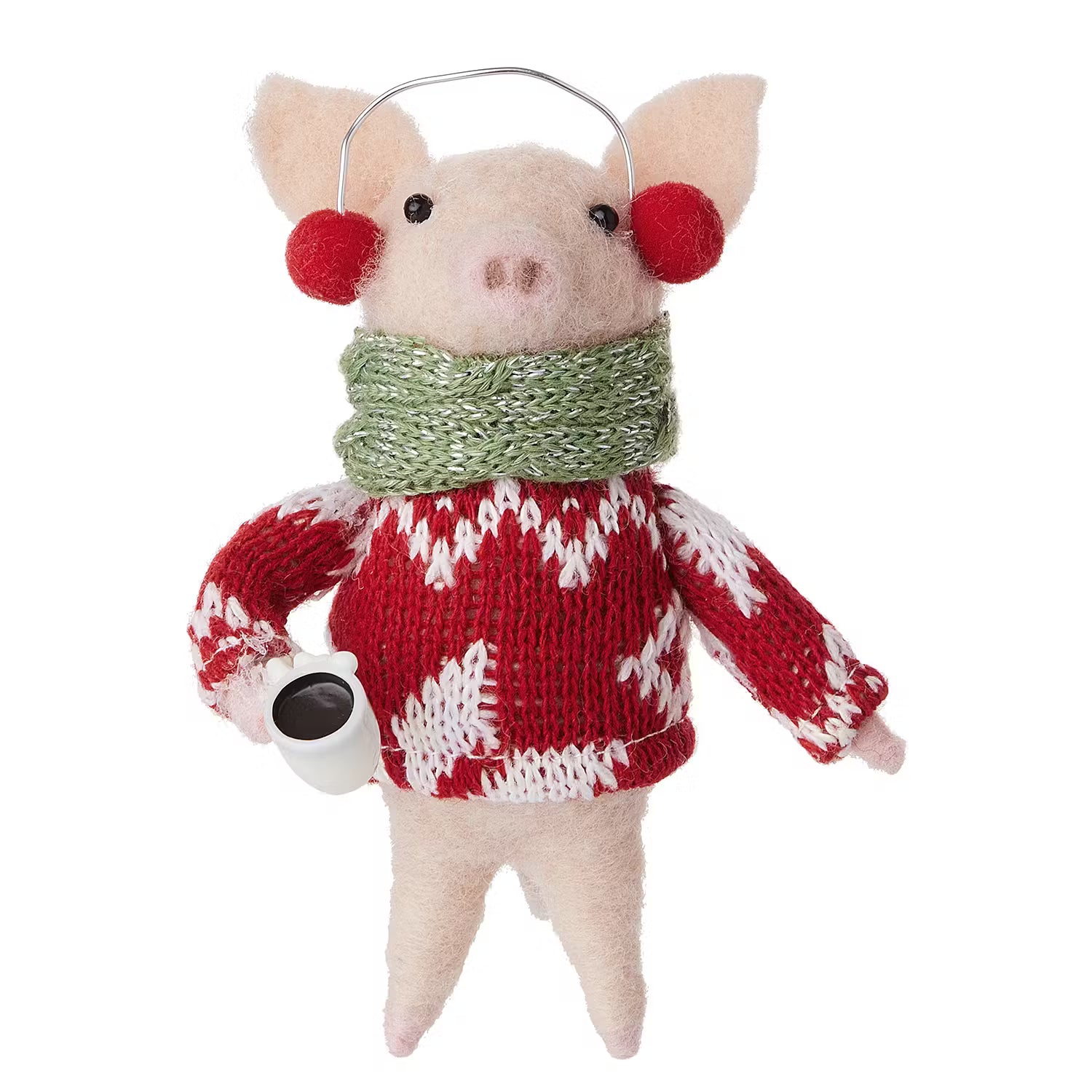 HANG ON Baumanhänger Schwein Kaffeetasse - Filz - Pastellrosa
