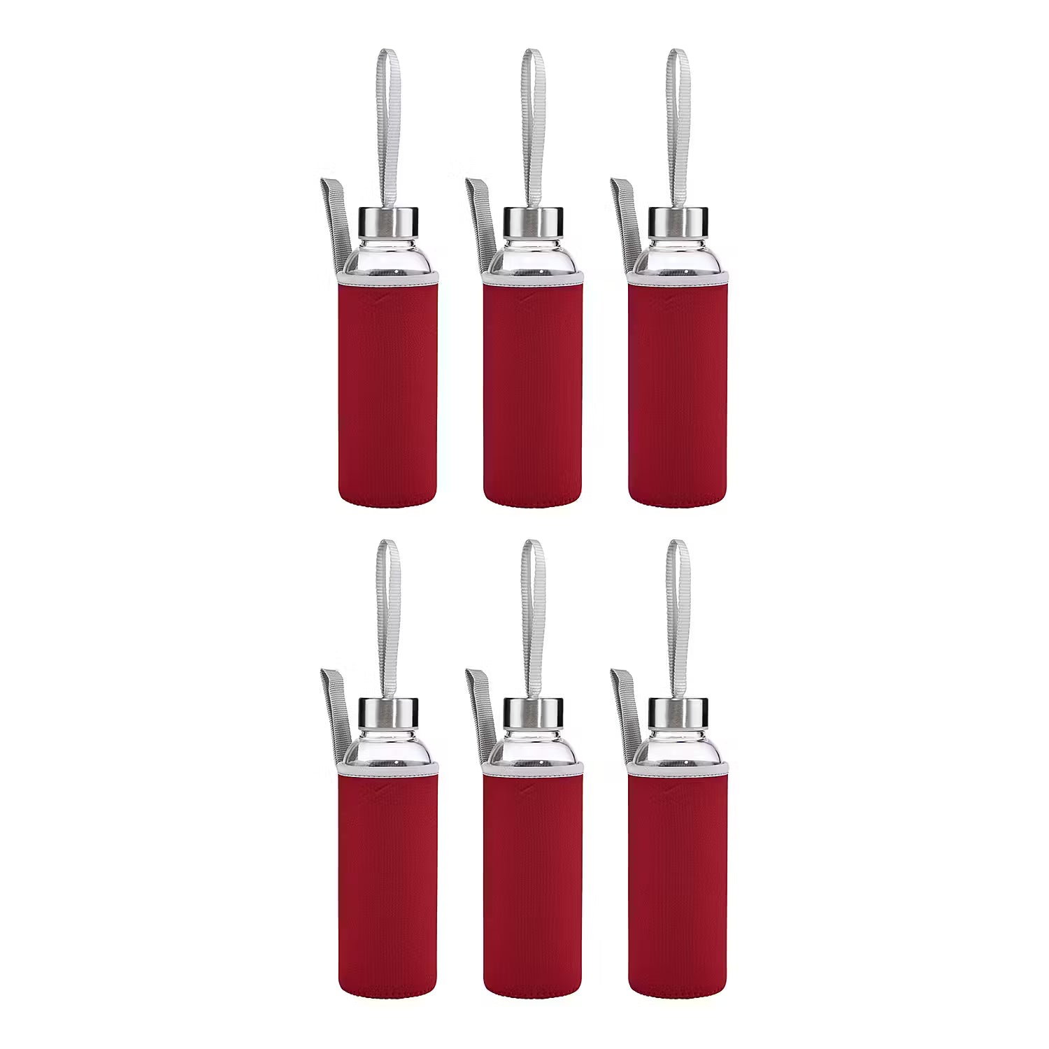 Trinkflasche SMOOTHIE 6er-Set - Borosilikatglas / Chloropren-Kautschuk / Kunststoff - Rot