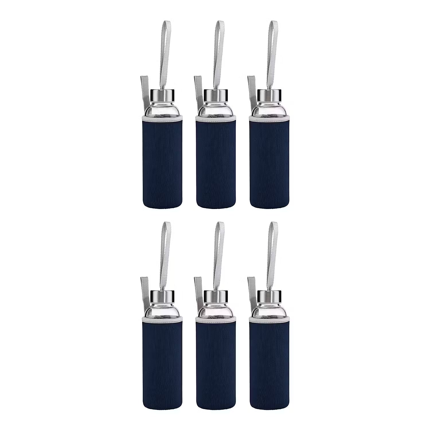 Trinkflasche SMOOTHIE 6er-Set - Borosilikatglas / Chloropren-Kautschuk / Kunststoff - Blau