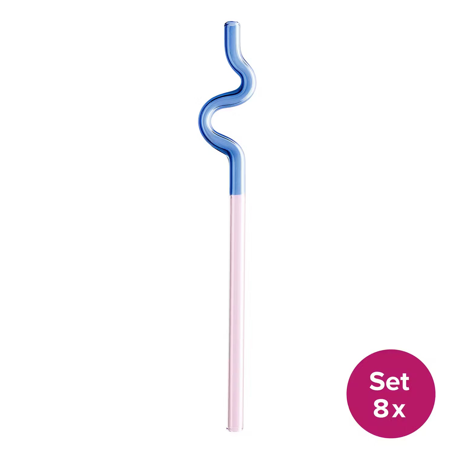 WAVE Trinkhalm 8er-Set - Borosilikatglas - Blau / Pink